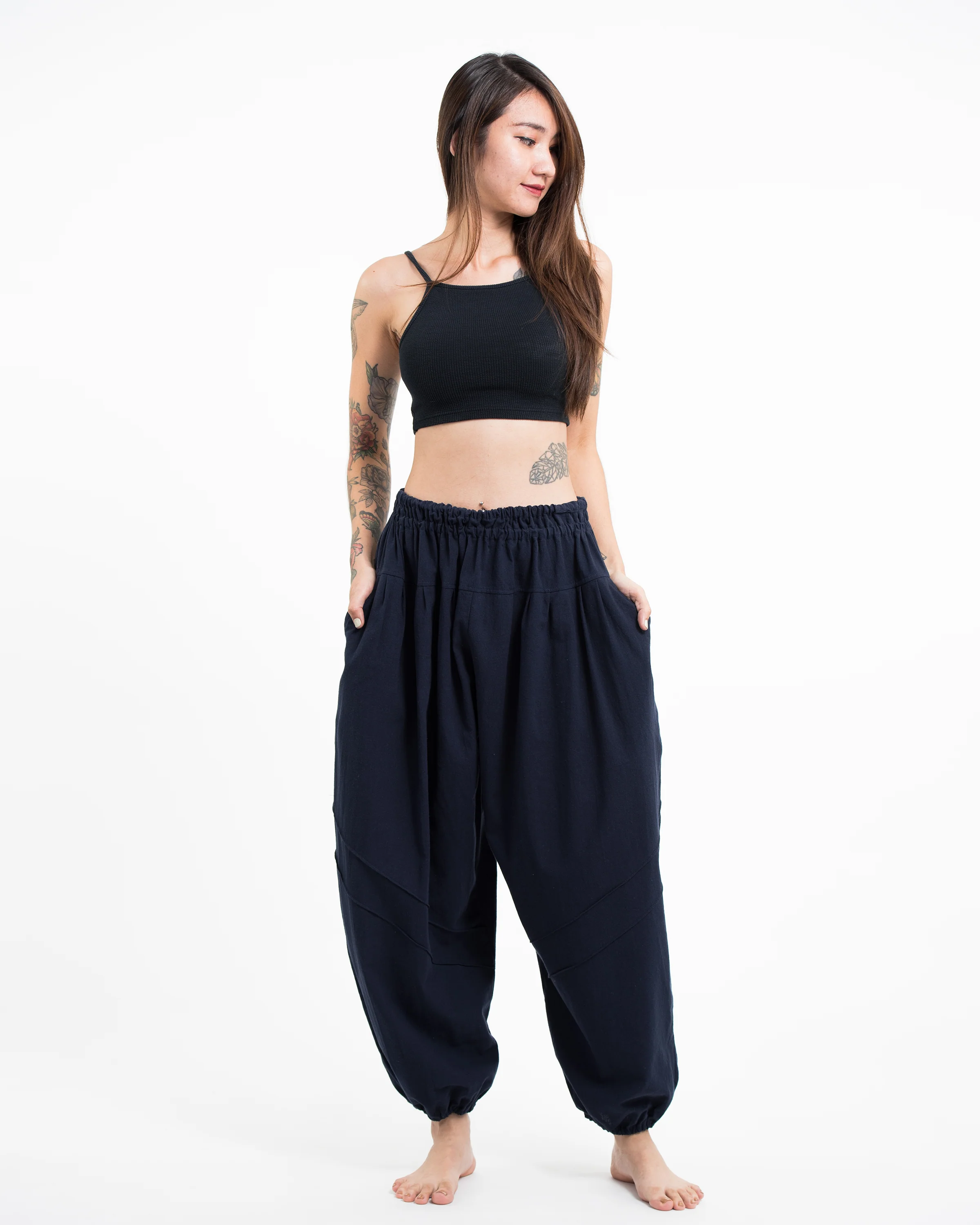 Genie Women's Cotton Harem Pants in Navy