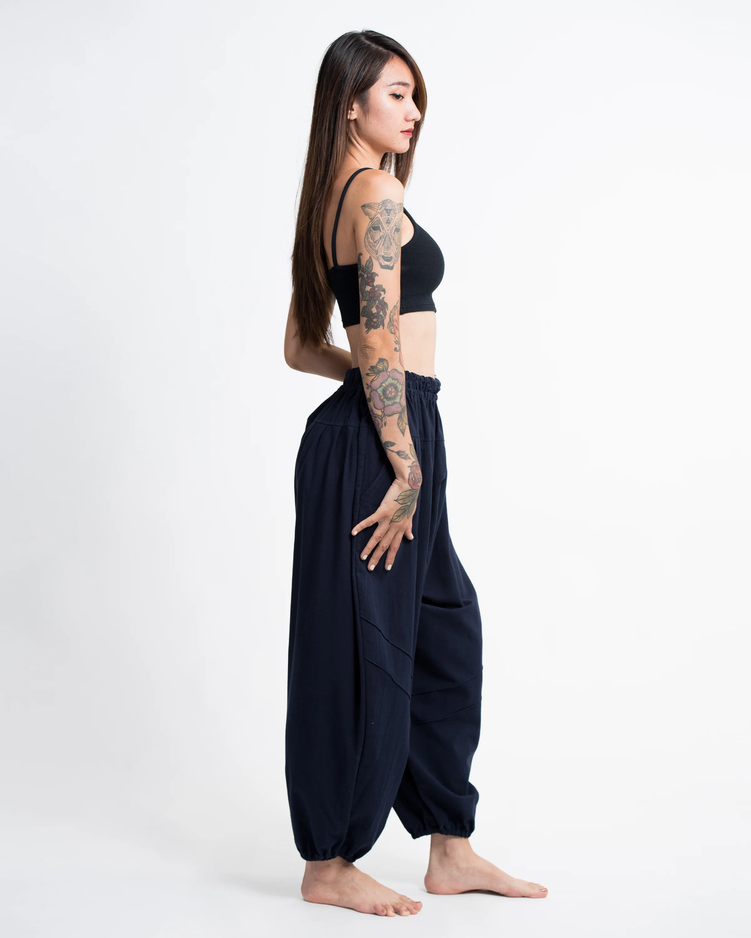 Genie Women's Cotton Harem Pants in Navy