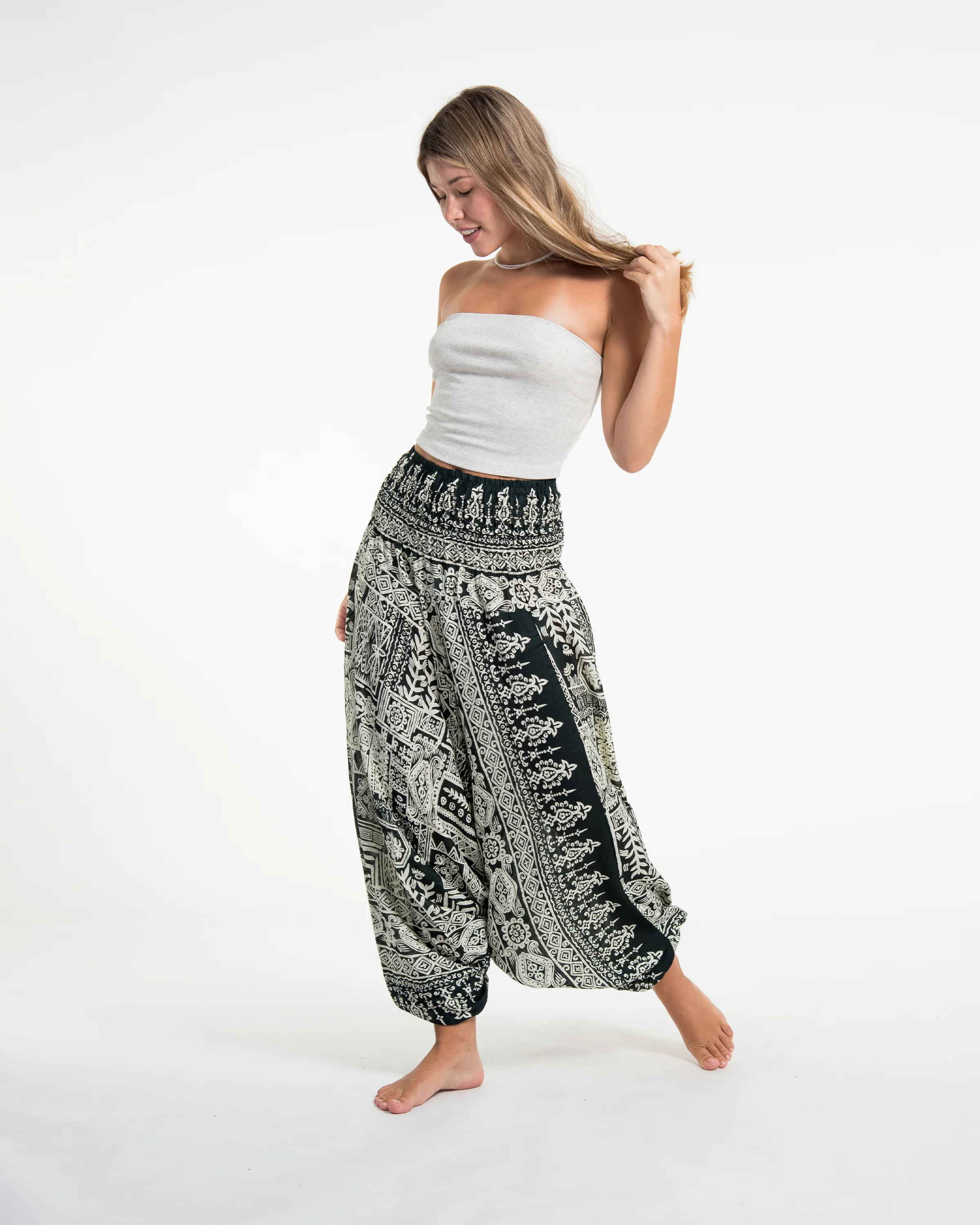 Tribal Prints 2-in-1 Jumpsuit Harem Pants in Green