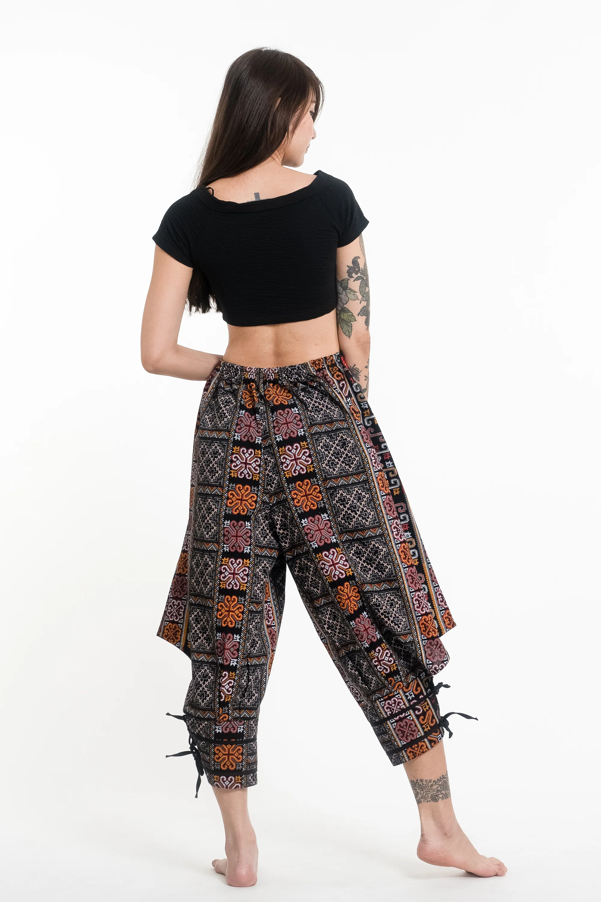 1528-Clovers-Thai-Hill-Tribe-Fabric-Women-s-Harem-Pants-with-Ankle-Straps-in-Black-4.webp Clovers Thai Hill Tribe Fabric Women's Harem Pants with Ankle Straps in Black