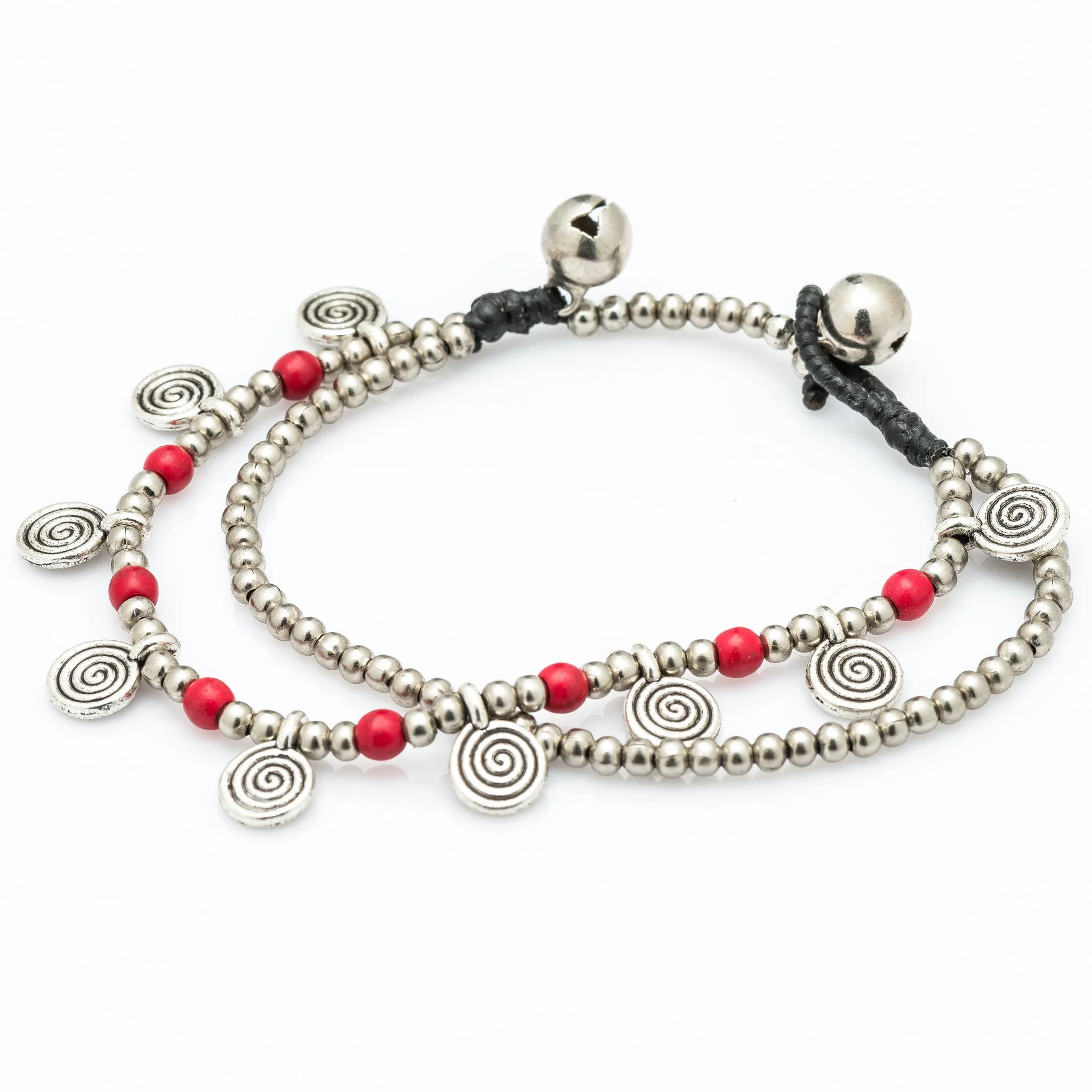 Red Bead And Charm Double Strand Bracelets