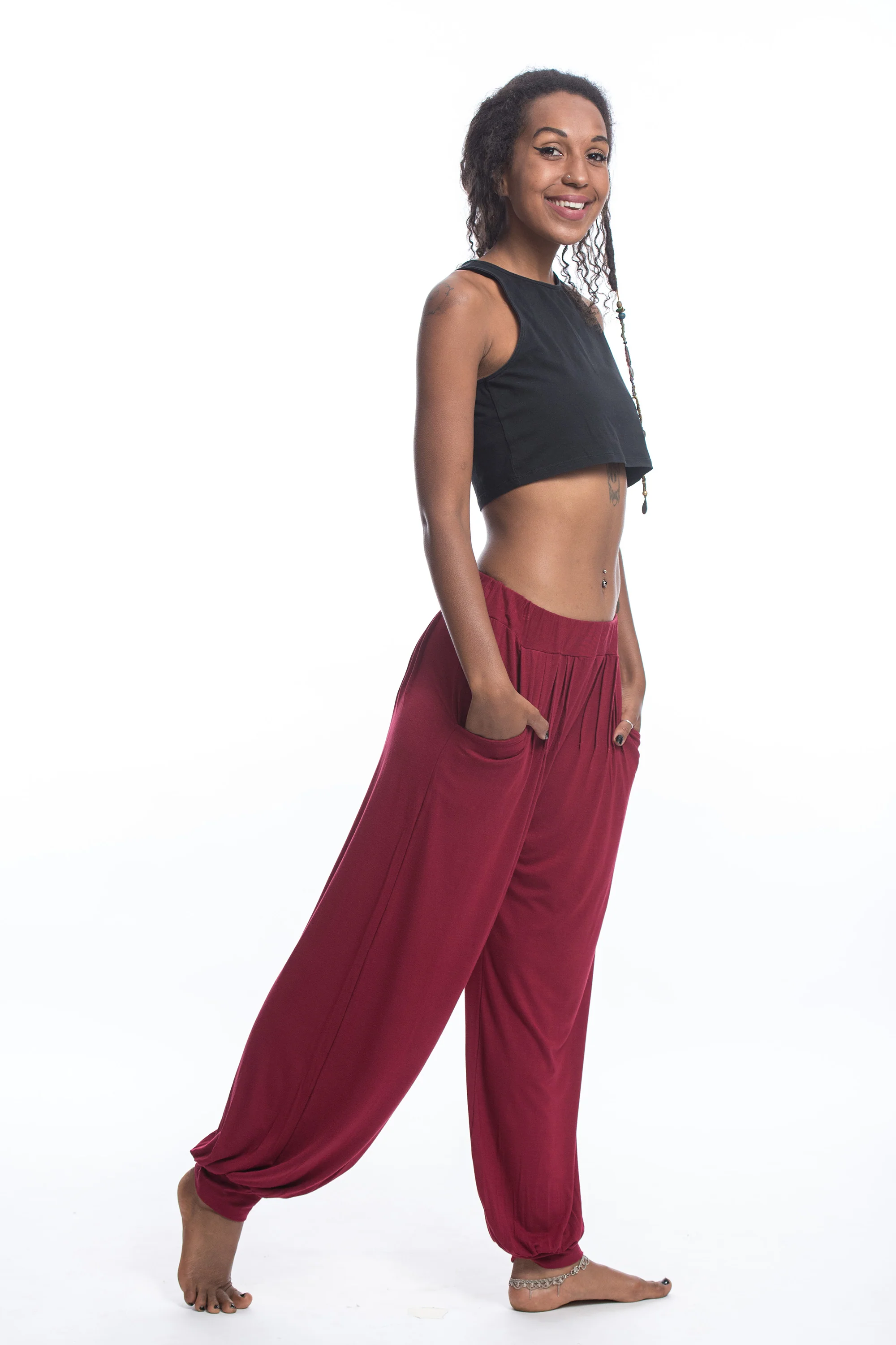 1539-Cotton-Women-Harem-Pants-in-Solid-Red-3.webp Cotton Women Harem Pants in Solid Red