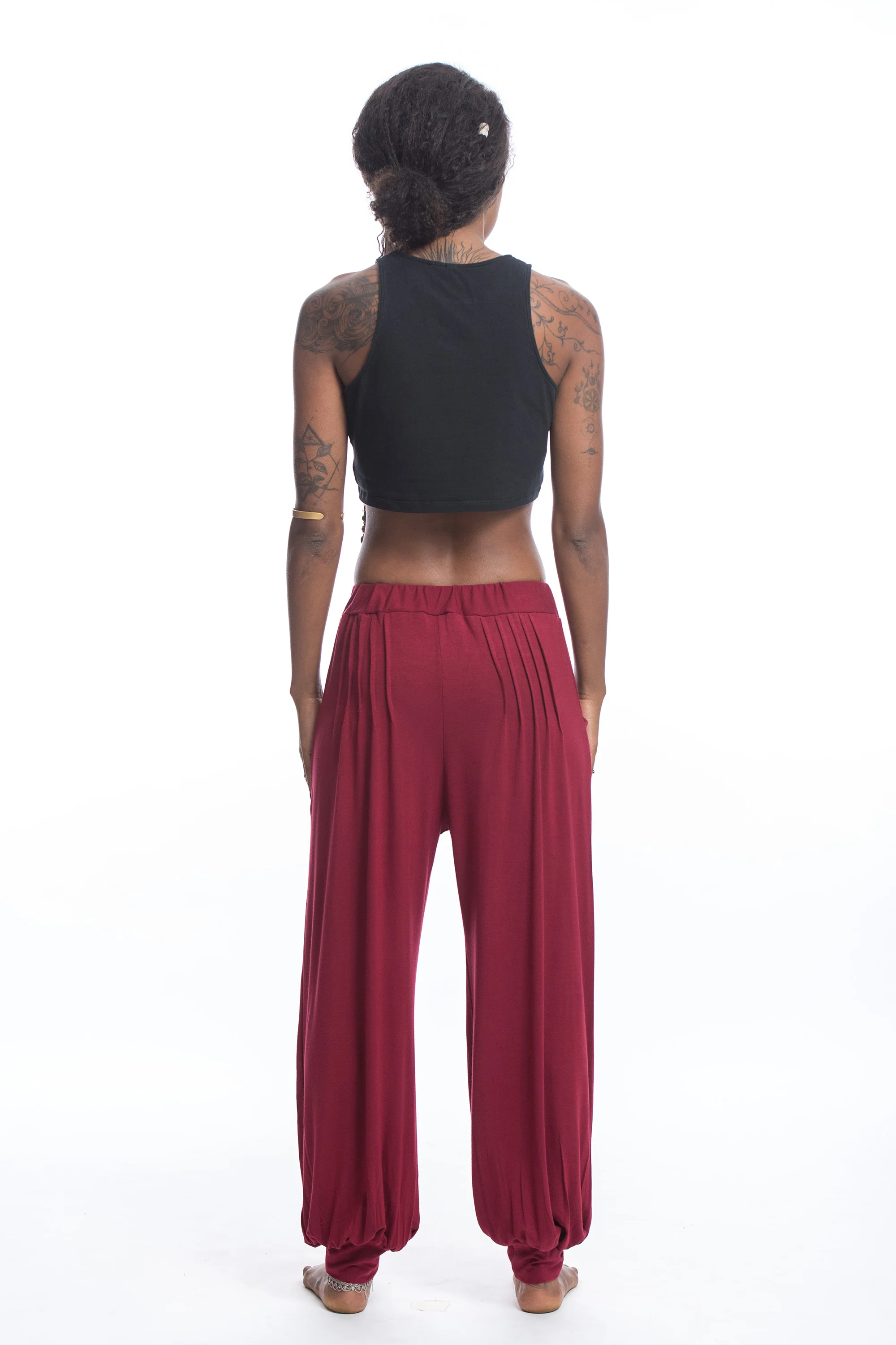 1539-Cotton-Women-Harem-Pants-in-Solid-Red-4.webp Cotton Women Harem Pants in Solid Red