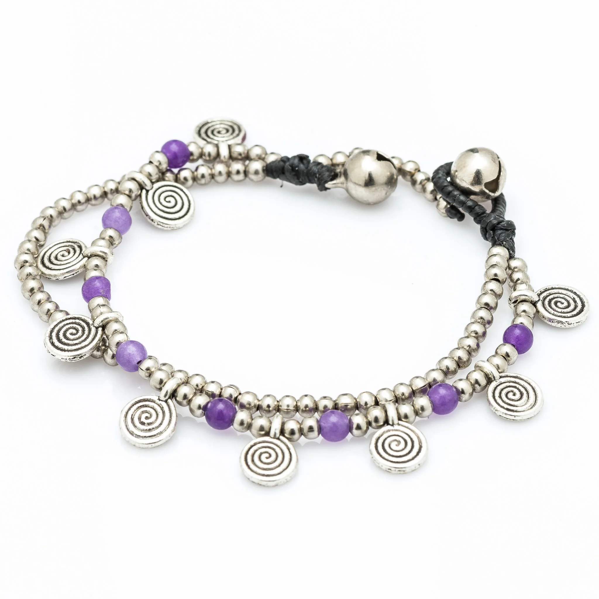 Violet Bead And Charm Double Strand Bracelets