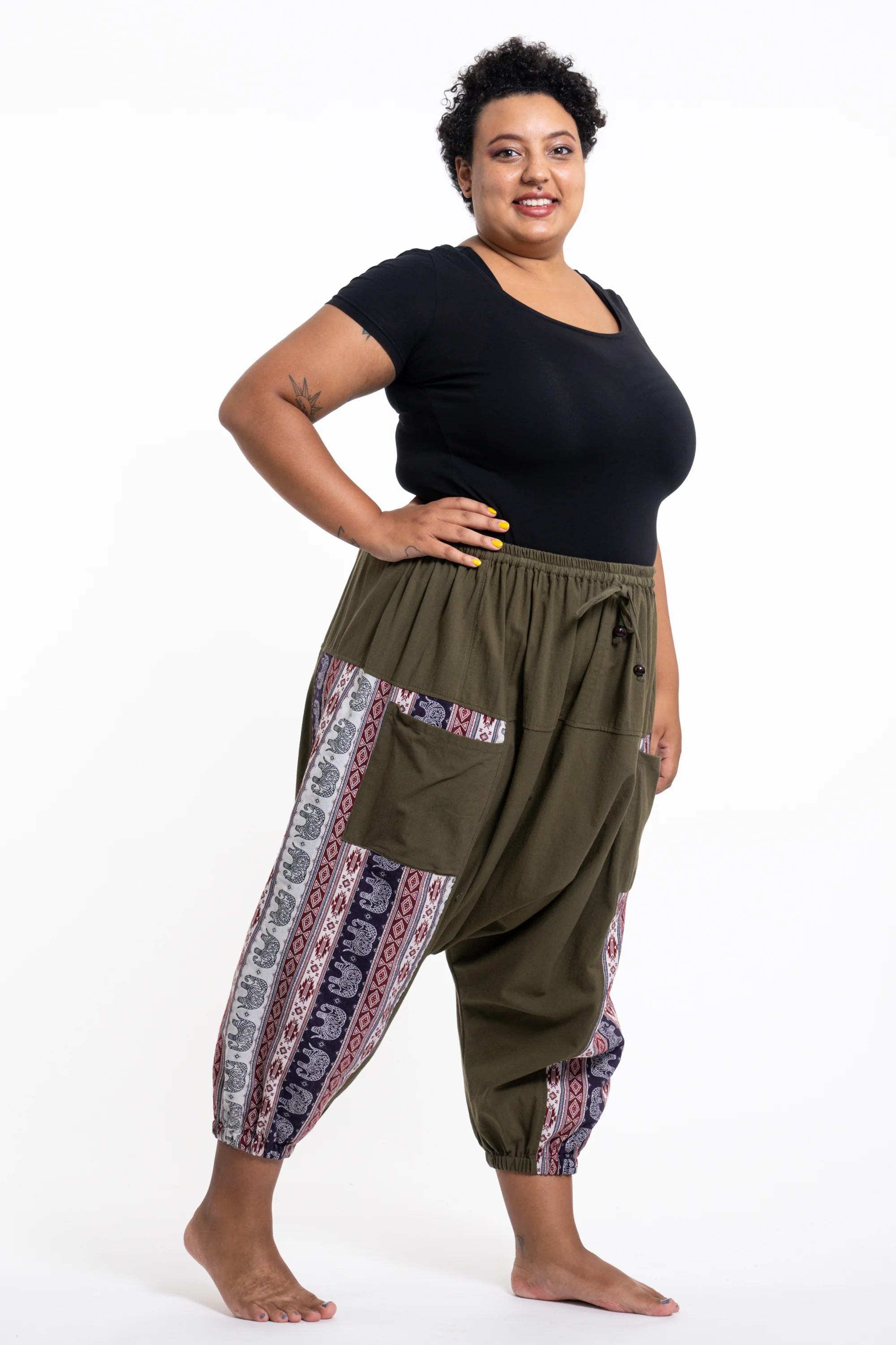 1541-Plus-Size-Elephant-Aztec-Cotton-Women-s-Harem-Pants-in-Green-3.webp Plus Size Elephant Aztec Cotton Women's Harem Pants in Green