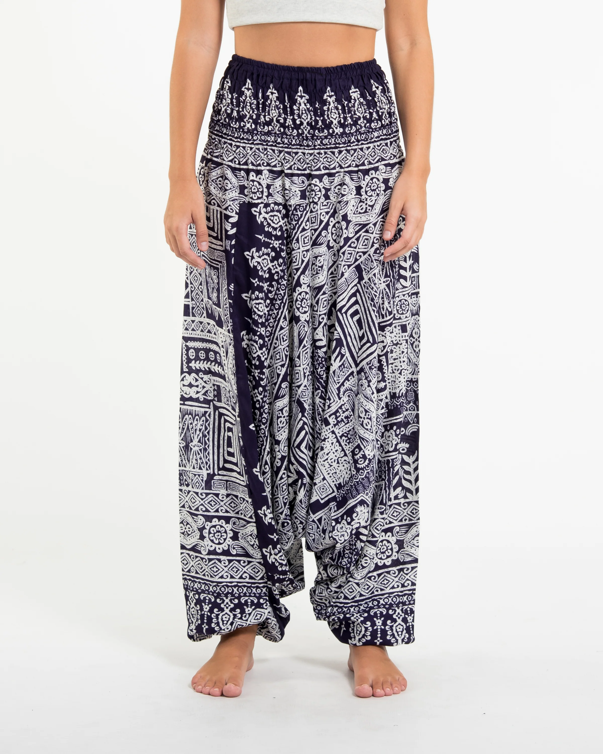 Tribal Prints 2-in-1 Jumpsuit Harem Pants in Navy