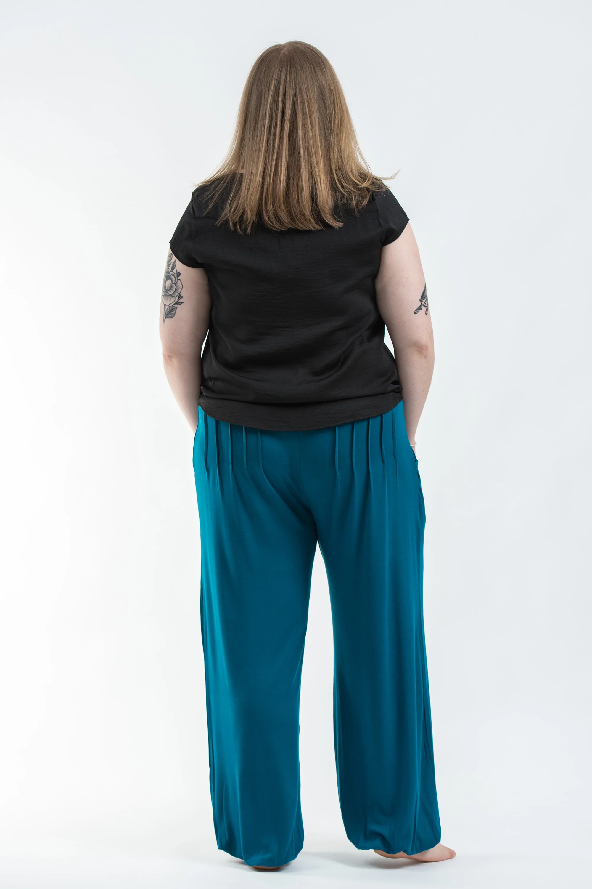 1544-Plus-Size-Cotton-Women-Harem-Pants-in-Solid-Blue-4.webp Plus Size Cotton Women Harem Pants in Solid Blue