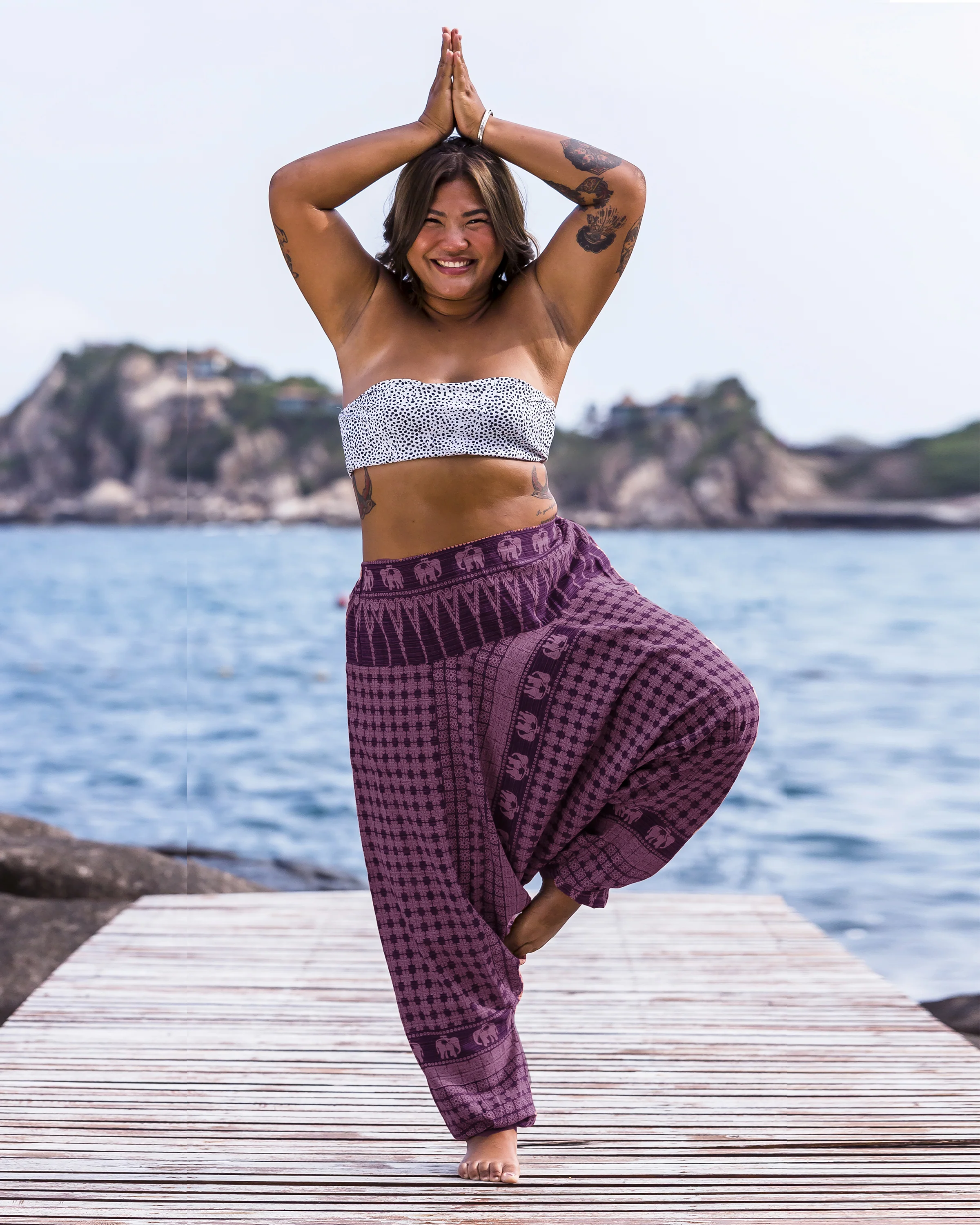 Plus Size Hill Tribe Elephant Women's Elephant Pants in Purple