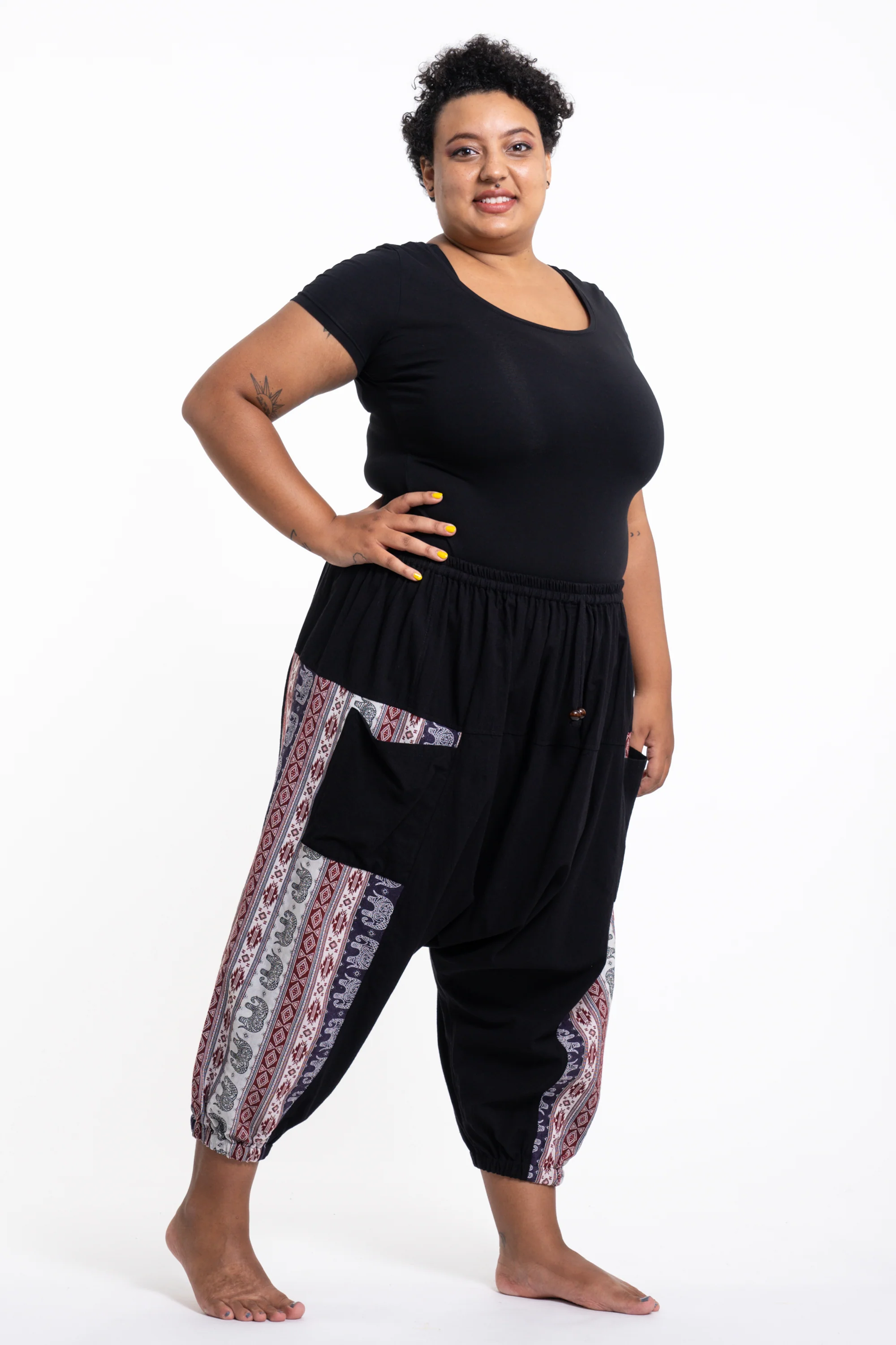 1550-Plus-Size-Elephant-Aztec-Cotton-Women-s-Harem-Pants-in-Black-3.webp Plus Size Elephant Aztec Cotton Women's Harem Pants in Black