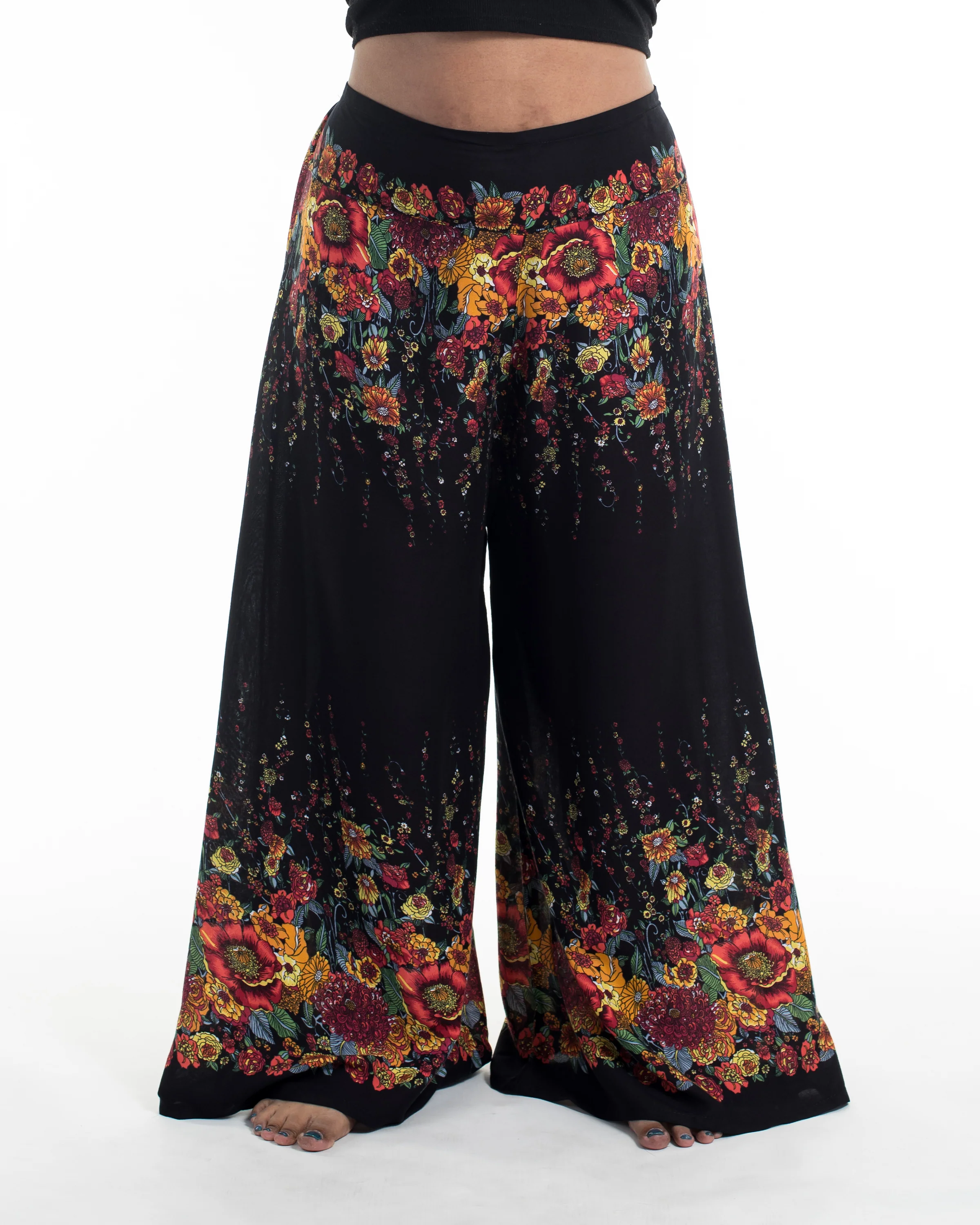 Plus Size Floral Palazzo Style Harem Pants in Black