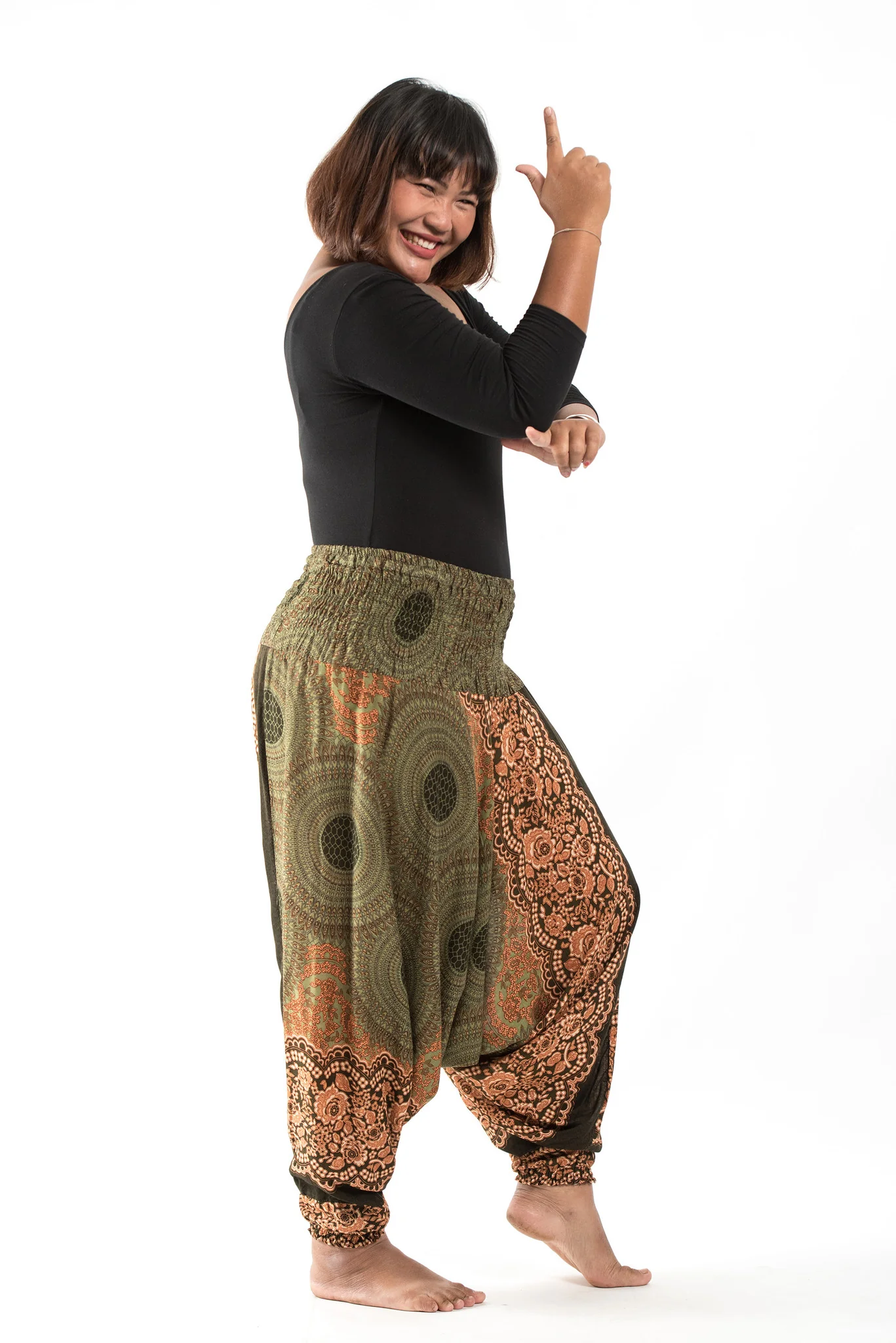 1558-Plus-Size-Geometric-Mandalas-2-in-1-Jumpsuit-Harem-Pants-in-Olive-3.webp Plus Size Geometric Mandalas 2-in-1 Jumpsuit Harem Pants in Olive