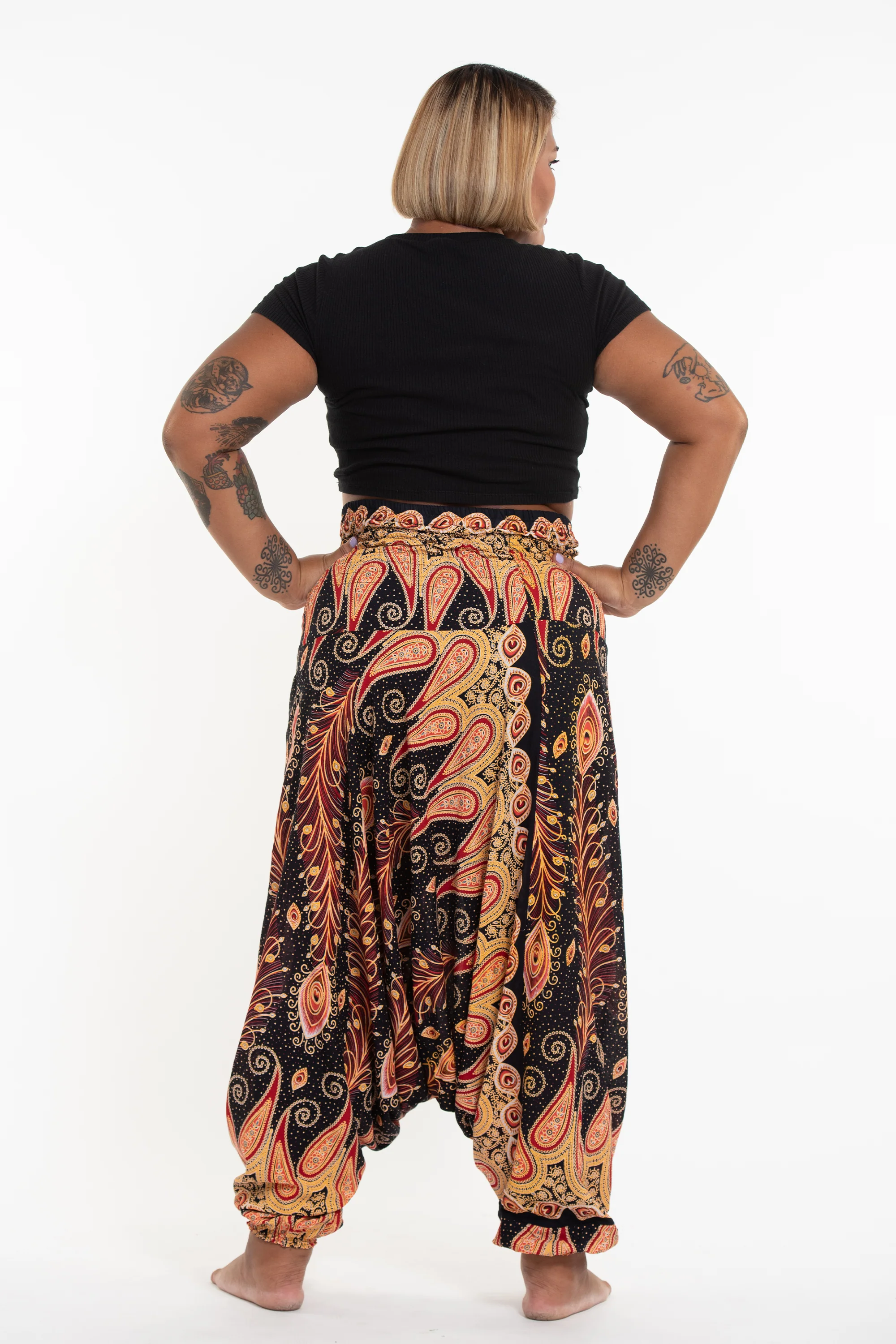 1559-Plus-Size-Peacock-Paisley-2-in-1-Jumpsuit-Harem-Pants-in-Black-4.webp Plus Size Peacock Paisley 2-in-1 Jumpsuit Harem Pants in Black