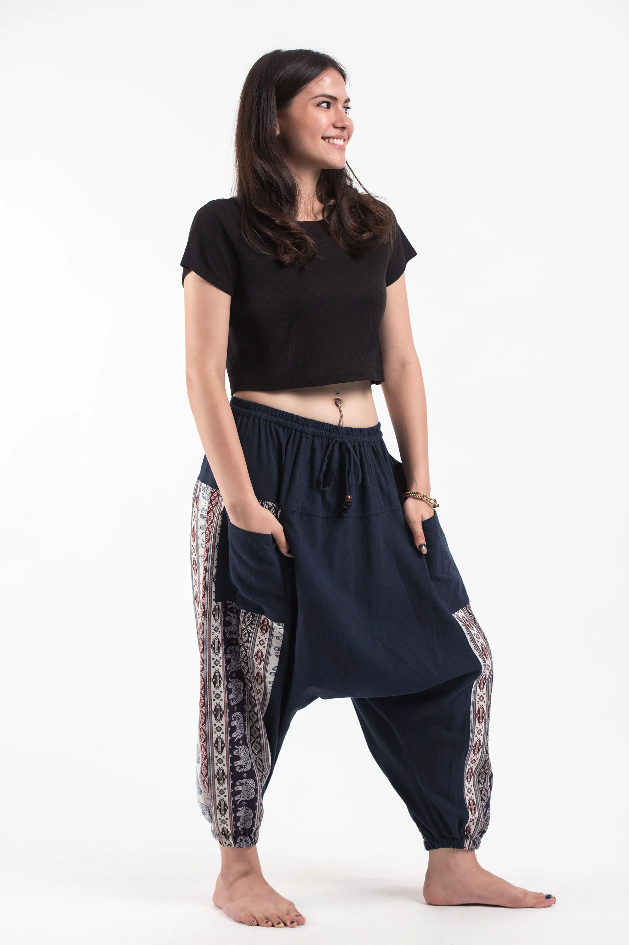 1560-Elephant-Aztec-Cotton-Women-s-Harem-Pants-in-Navy-3.webp Elephant Aztec Cotton Women's Harem Pants in Navy