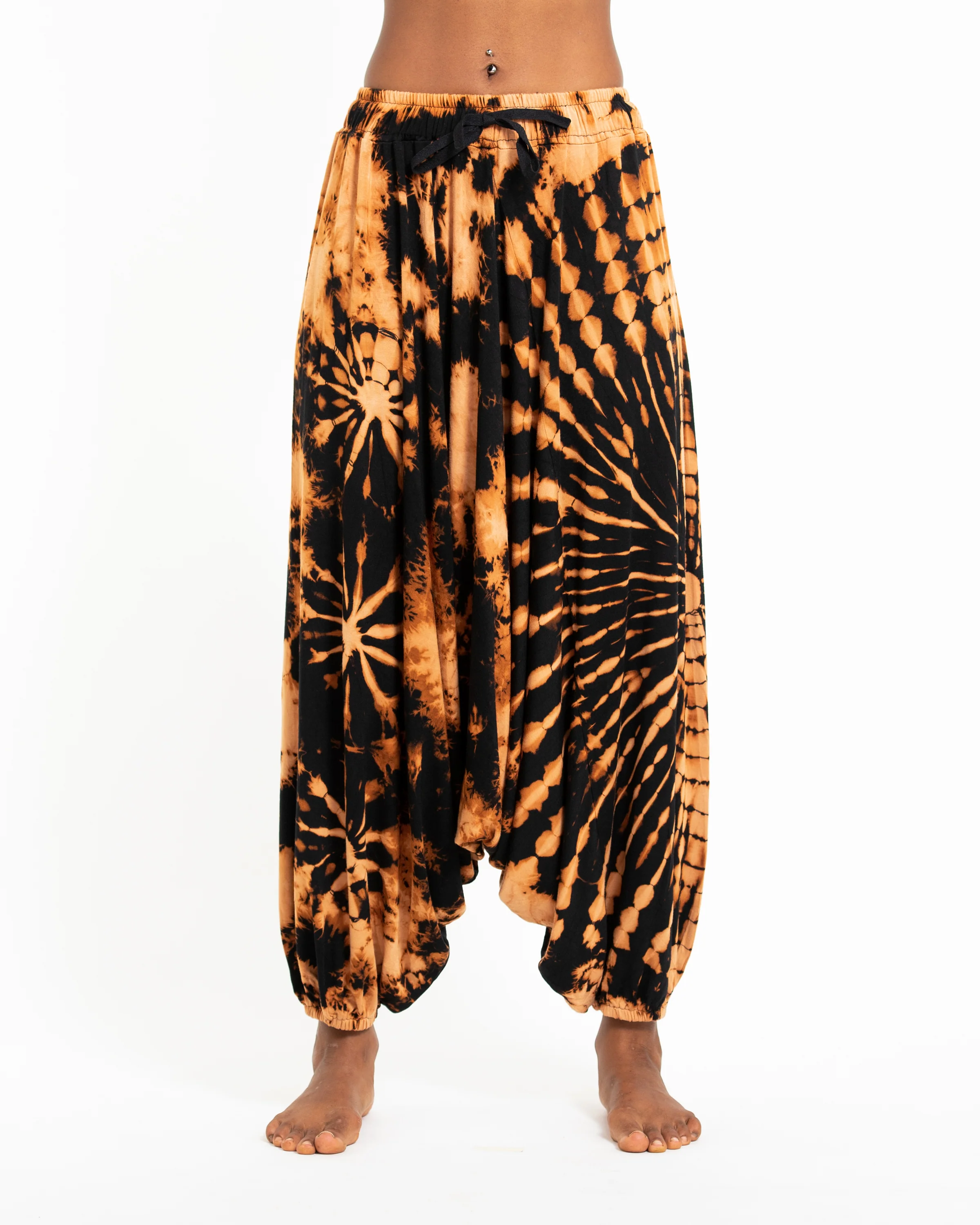 Tie Dye Women's Spandex Cotton Low Cut Harem Pants in Black