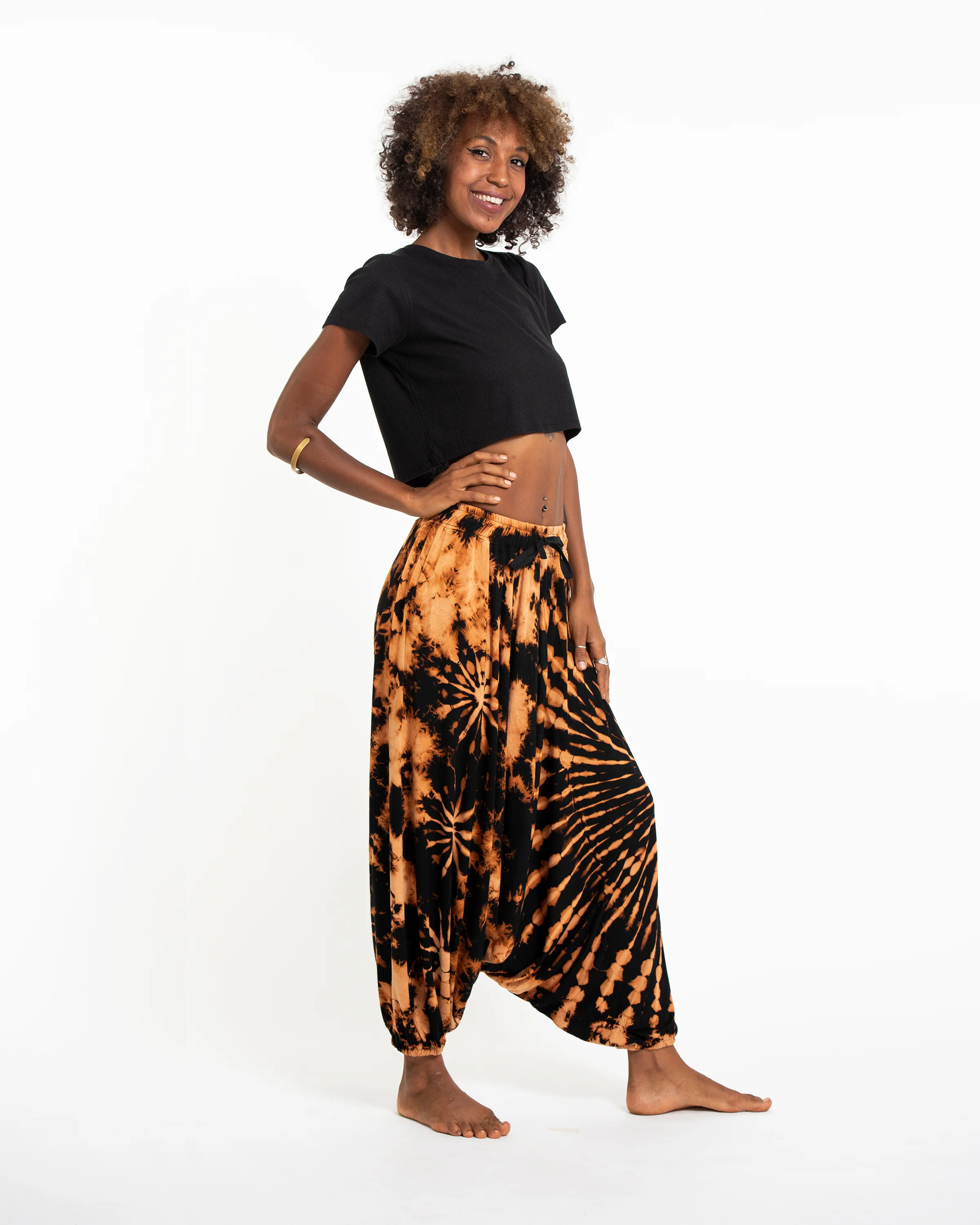 1561-Tie-Dye-Women-s-Spandex-Cotton-Low-Cut-Harem-Pants-in-Black-3.webp Tie Dye Women's Spandex Cotton Low Cut Harem Pants in Black
