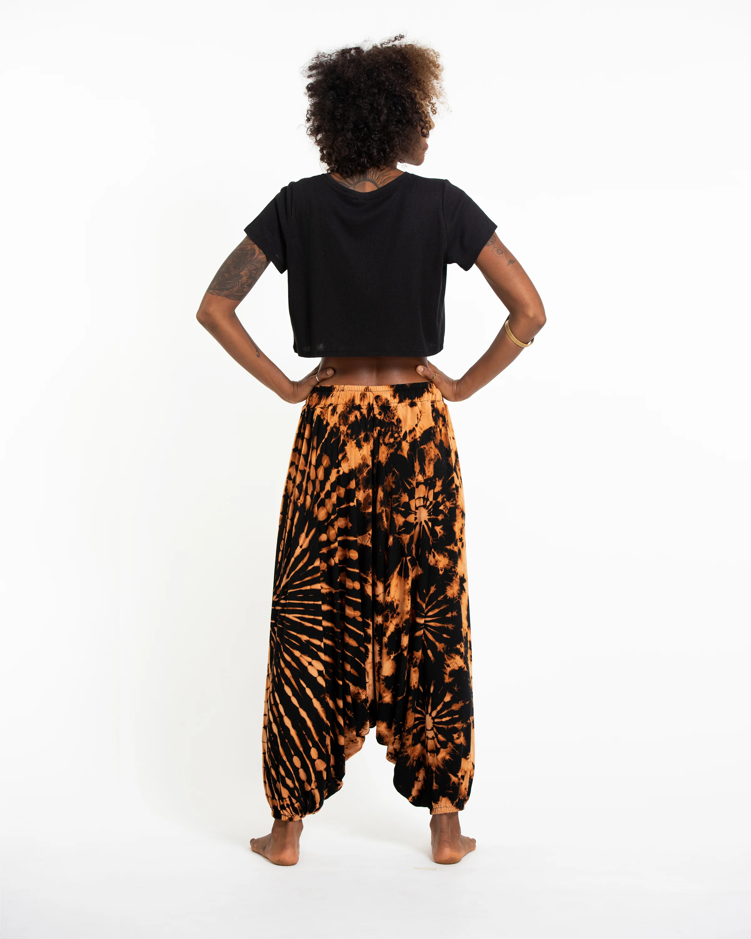 1561-Tie-Dye-Women-s-Spandex-Cotton-Low-Cut-Harem-Pants-in-Black-4.webp Tie Dye Women's Spandex Cotton Low Cut Harem Pants in Black
