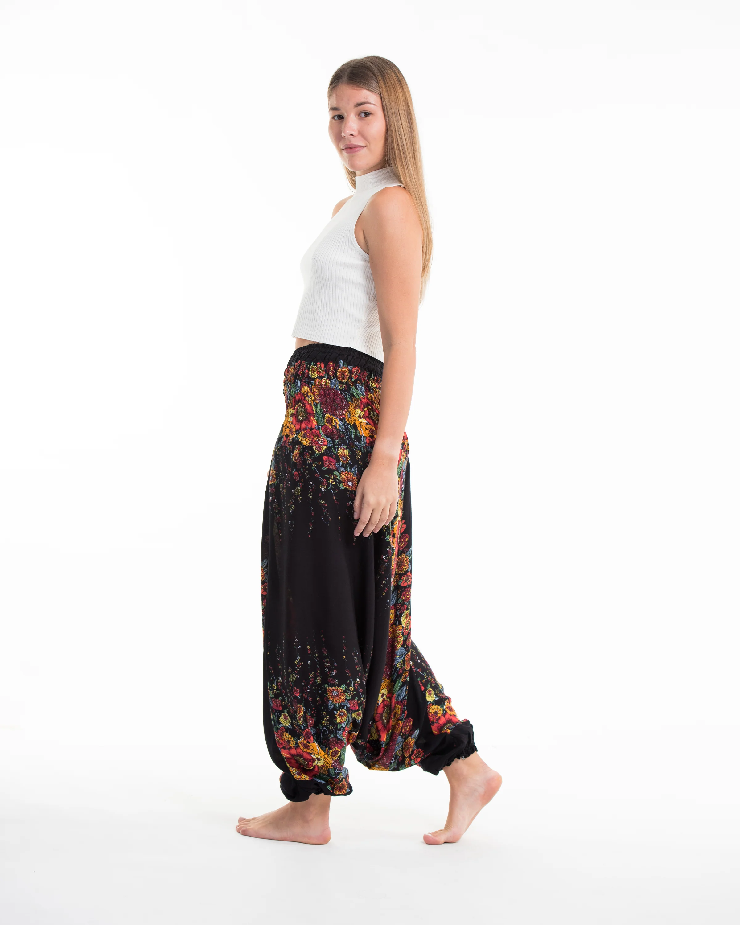 Floral 2-in-1 Jumpsuit Harem Pants in Black