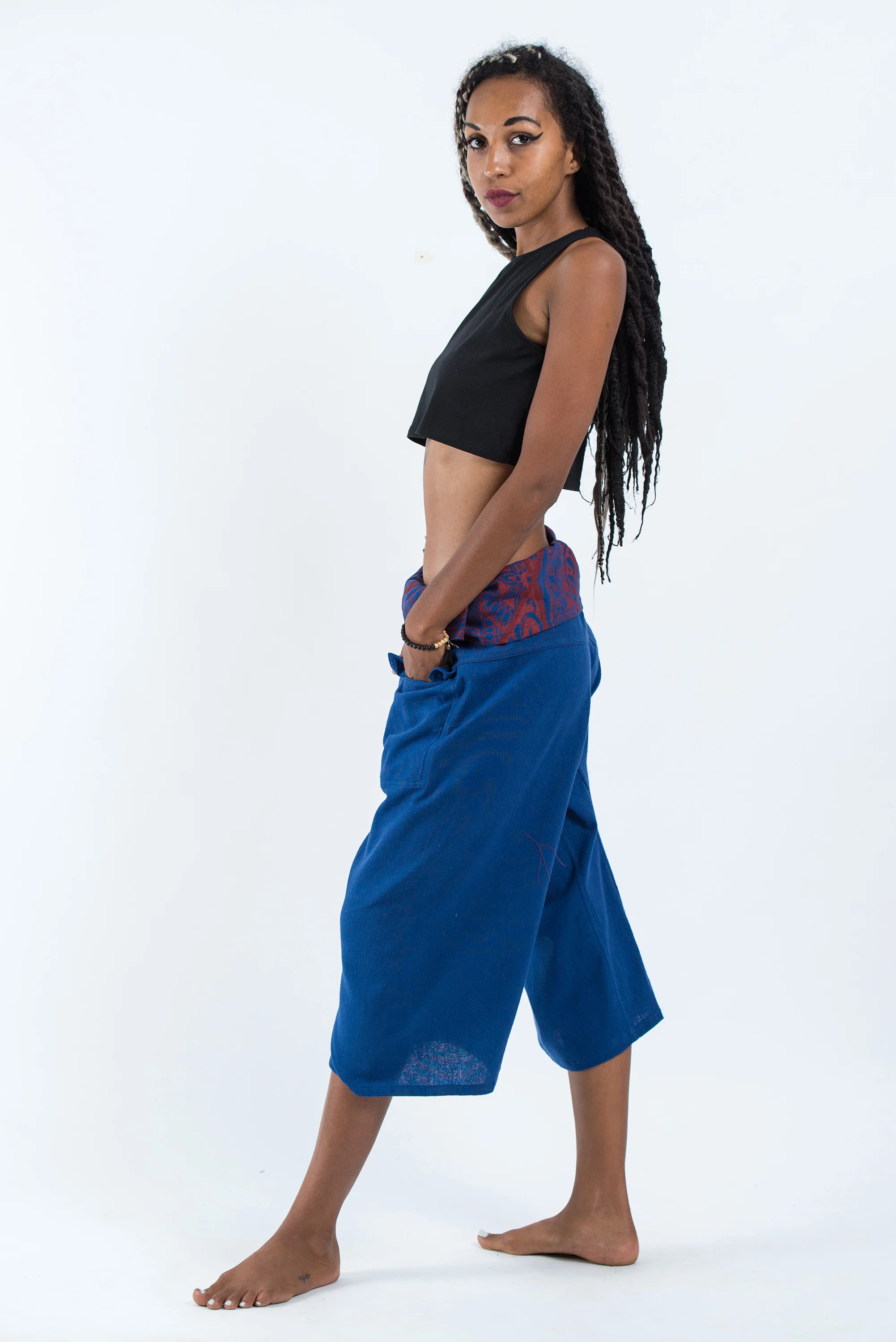 1563-Women-s-Cropped-Fisherman-Pants-with-Pattern-Waist-Band-in-Blue-3.webp Women's Cropped Fisherman Pants with Pattern Waist Band in Blue
