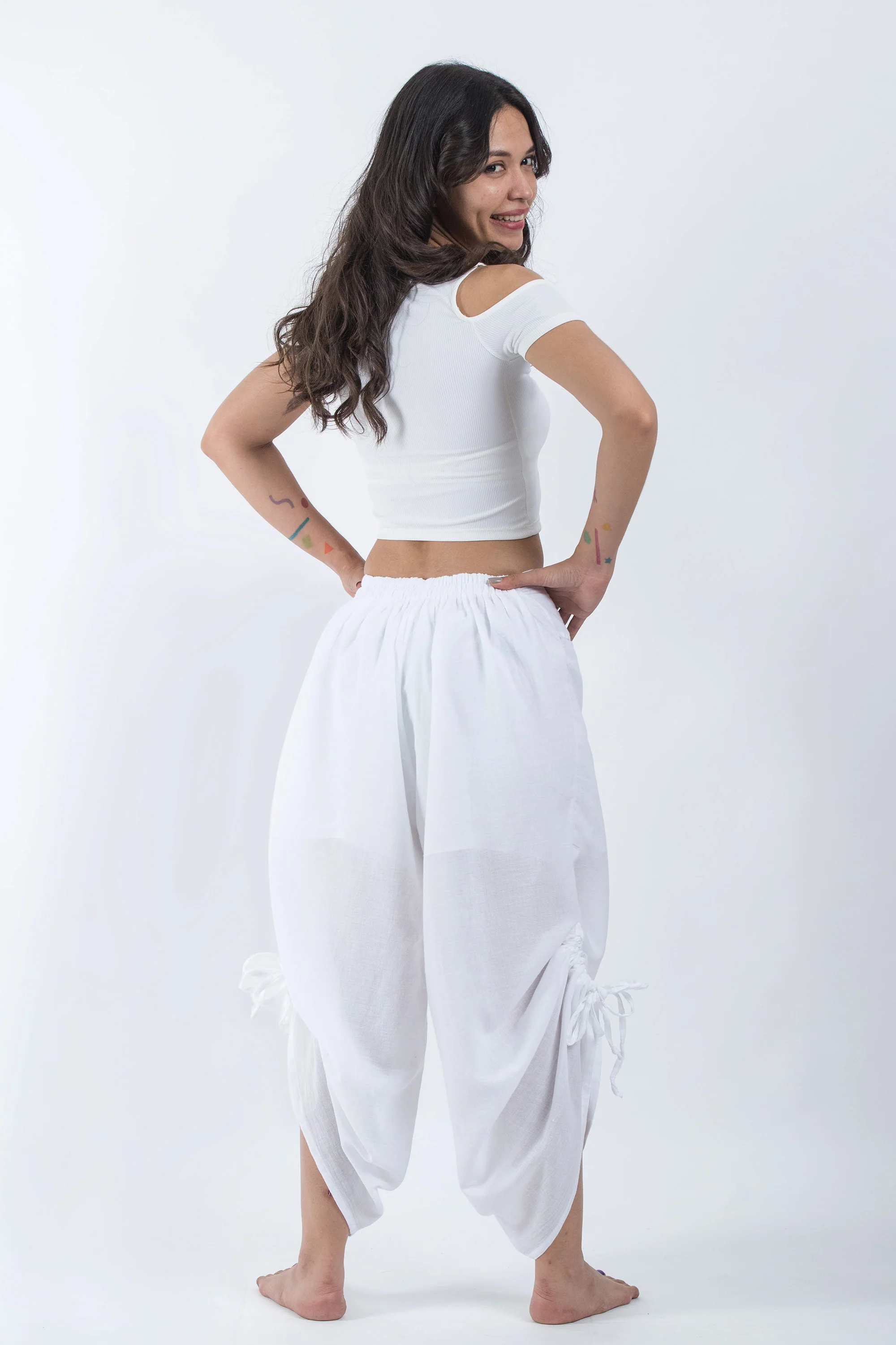 1564-Women-s-Cotton-Side-Drawstring-Palazzo-Pants-in-White-4.webp Women's Cotton Side Drawstring Palazzo Pants in White