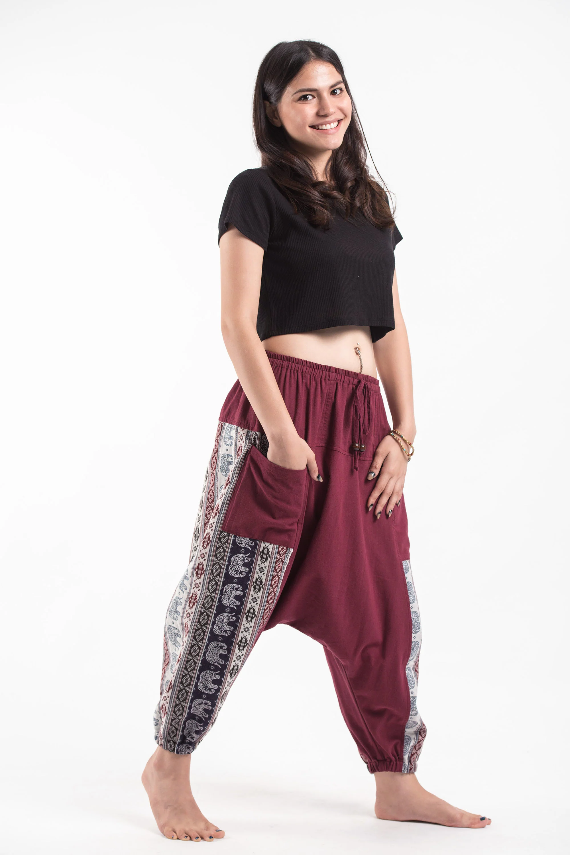 1576-Elephant-Aztec-Cotton-Women-s-Harem-Pants-in-Red-3.webp Elephant Aztec Cotton Women's Harem Pants in Red