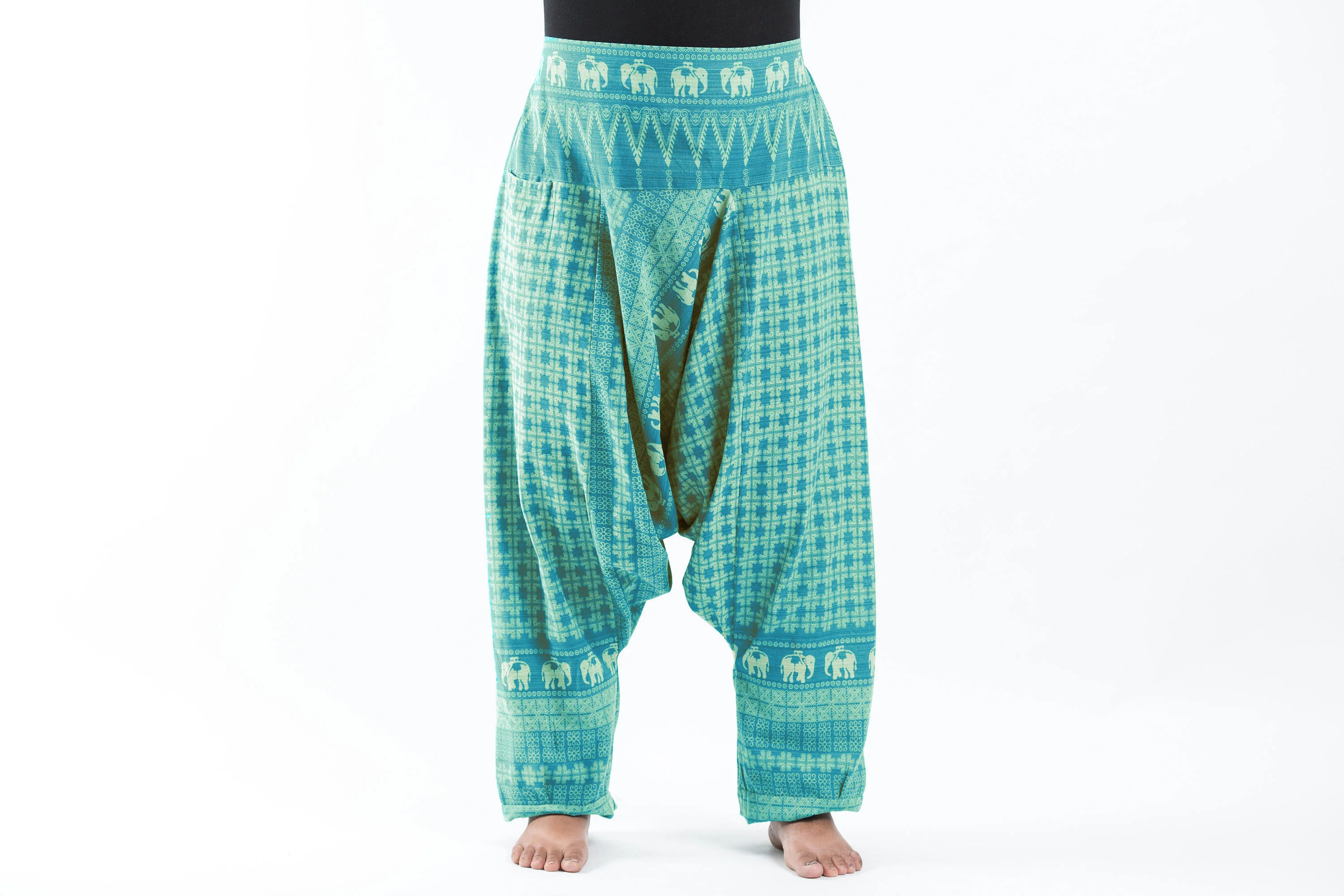 1579-Plus-Size-Hill-Tribe-Elephant-Women-s-Elephant-Pants-in-Turquoise-2.webp Plus Size Hill Tribe Elephant Women's Elephant Pants in Turquoise