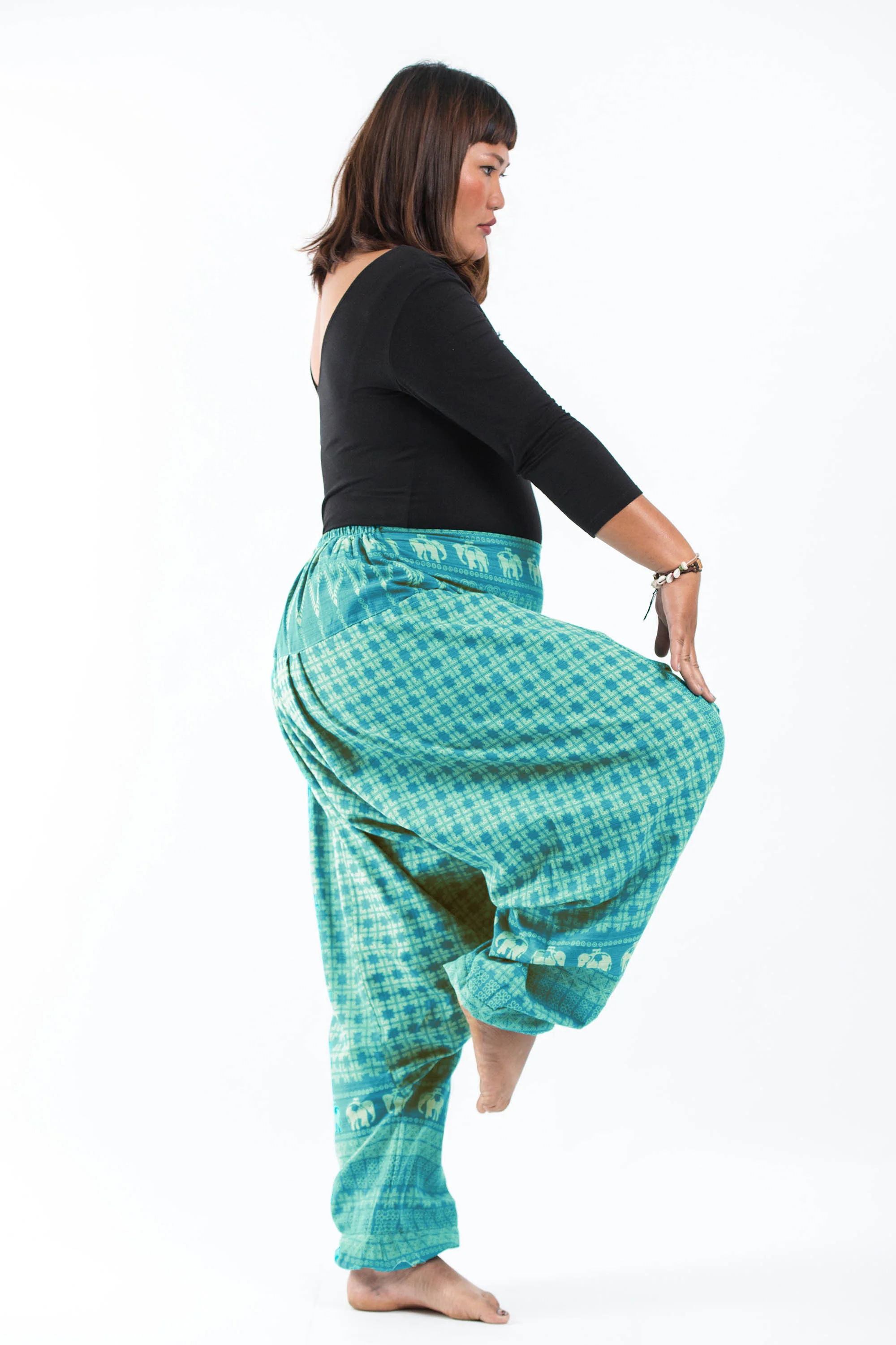 1579-Plus-Size-Hill-Tribe-Elephant-Women-s-Elephant-Pants-in-Turquoise-4.webp Plus Size Hill Tribe Elephant Women's Elephant Pants in Turquoise