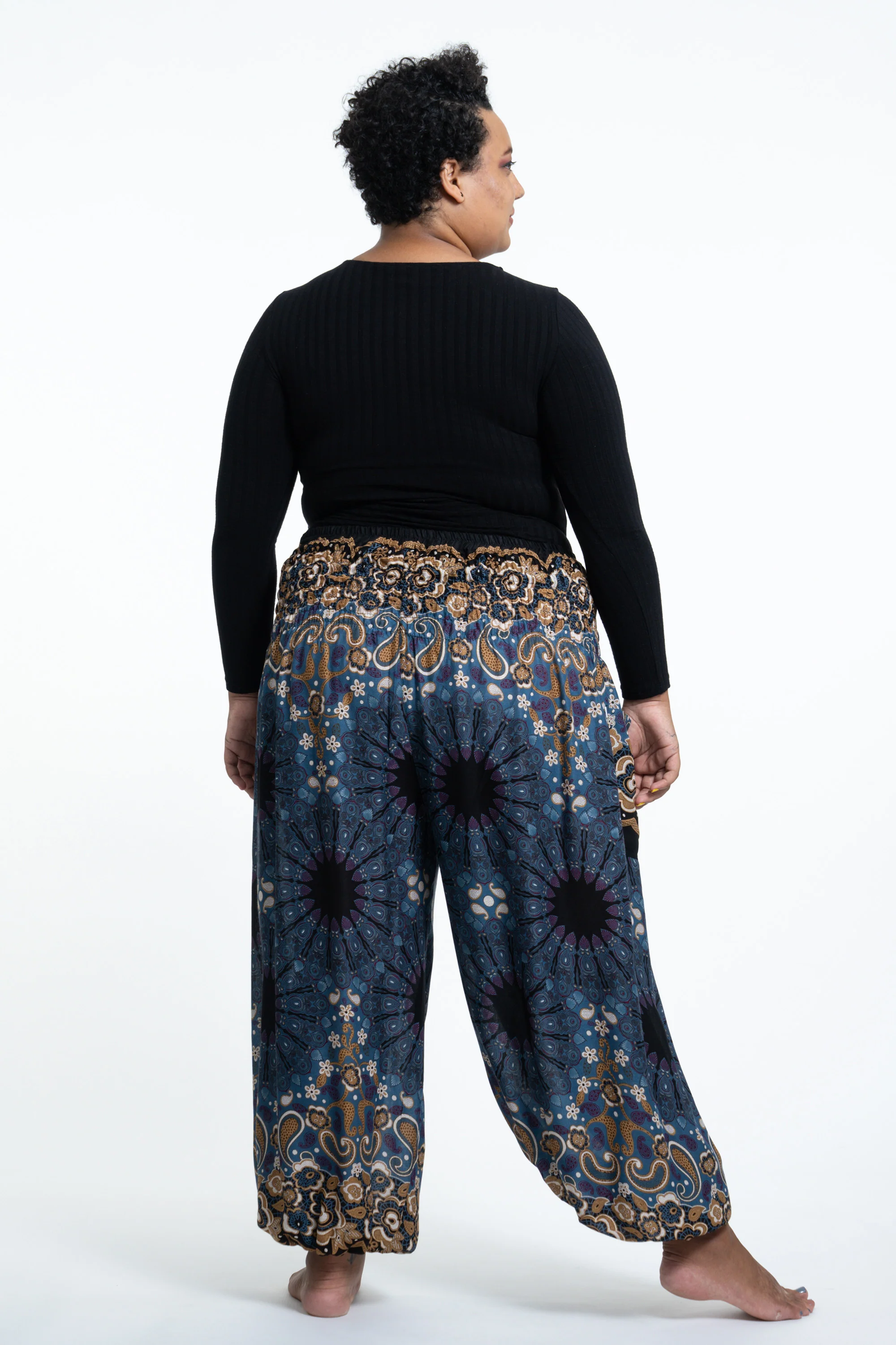 1588-Plus-Size-Paisley-Mandalas-Women-s-Harem-Pants-in-Blue-Gray-4.webp Plus Size Paisley Mandalas Women's Harem Pants in Blue Gray