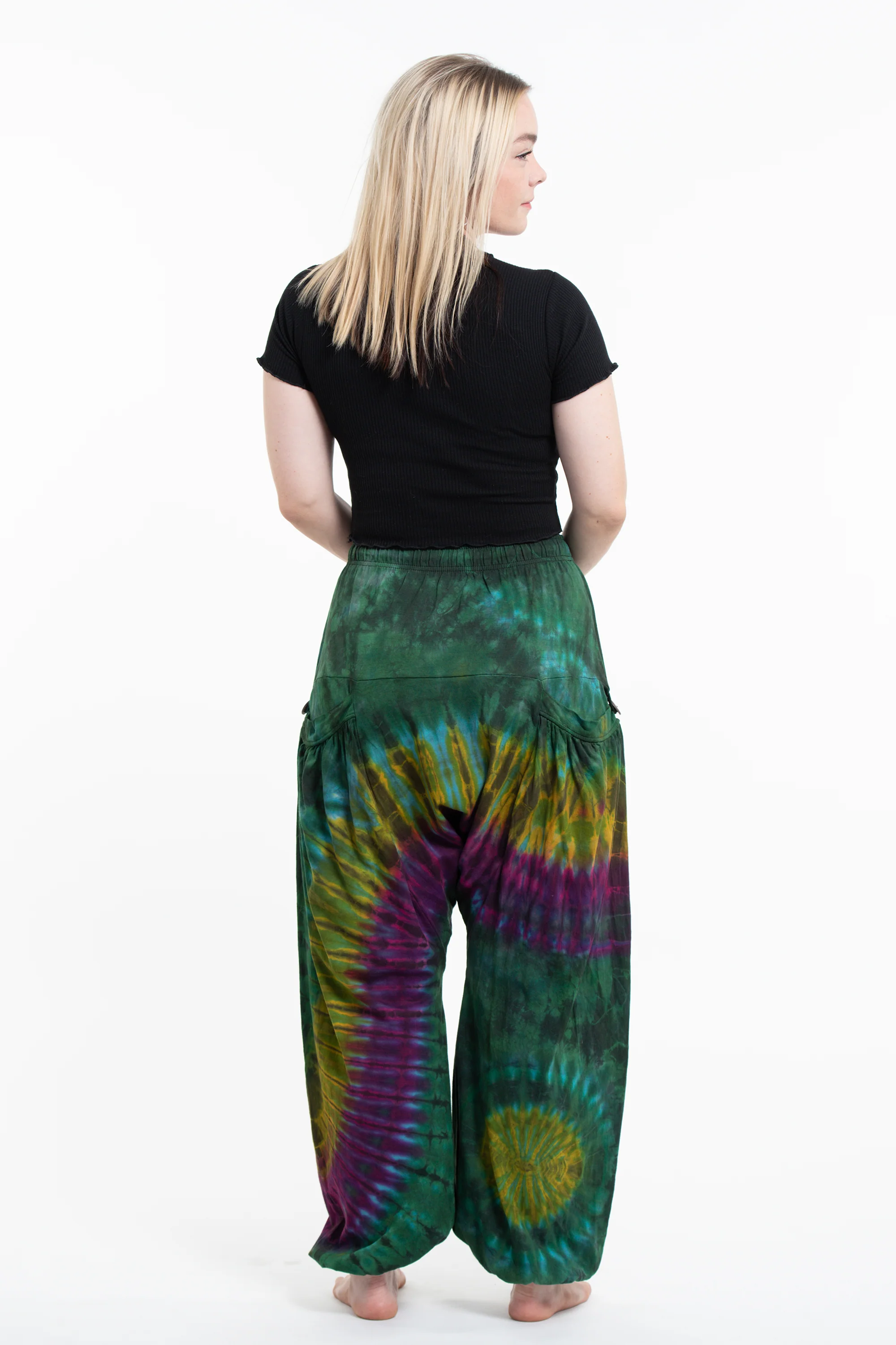 1592-Tie-Dye-Cotton-Women-Harem-Pants-in-Green-Yellow-4.webp Tie Dye Cotton Women Harem Pants in Green Yellow