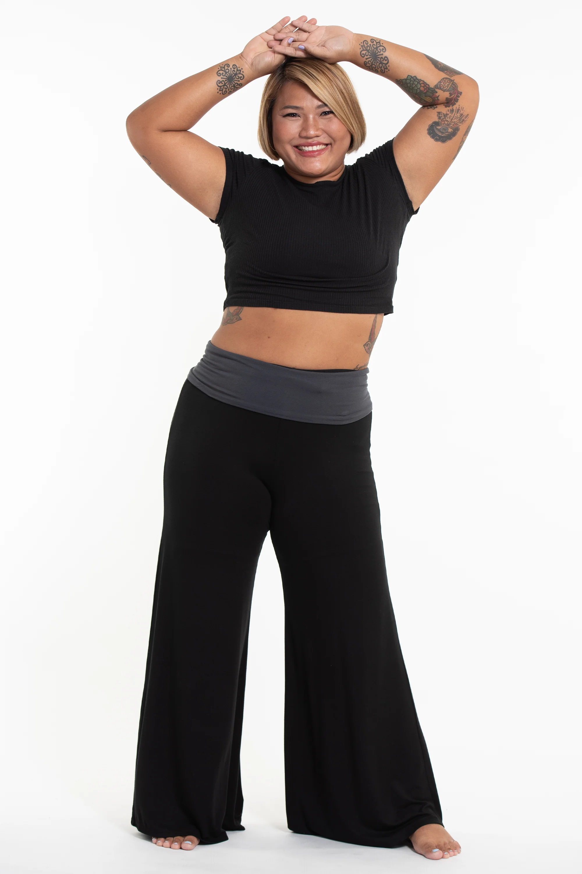 1595-Plus-Size-Wide-Leg-Palazzo-Harem-Pants-Cotton-Spandex-in-Solid-Black-3.webp Plus Size Wide Leg Palazzo Harem Pants Cotton Spandex in Solid Black