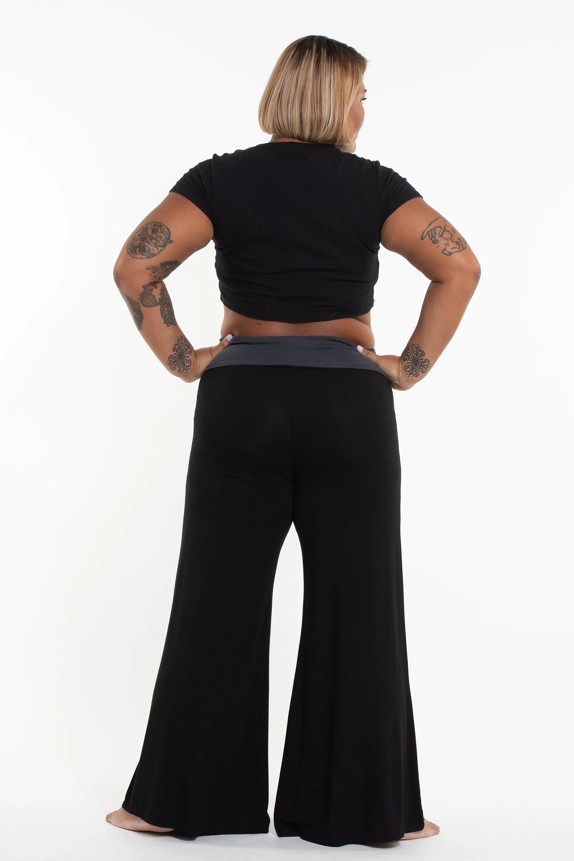 1595-Plus-Size-Wide-Leg-Palazzo-Harem-Pants-Cotton-Spandex-in-Solid-Black-4.webp Plus Size Wide Leg Palazzo Harem Pants Cotton Spandex in Solid Black