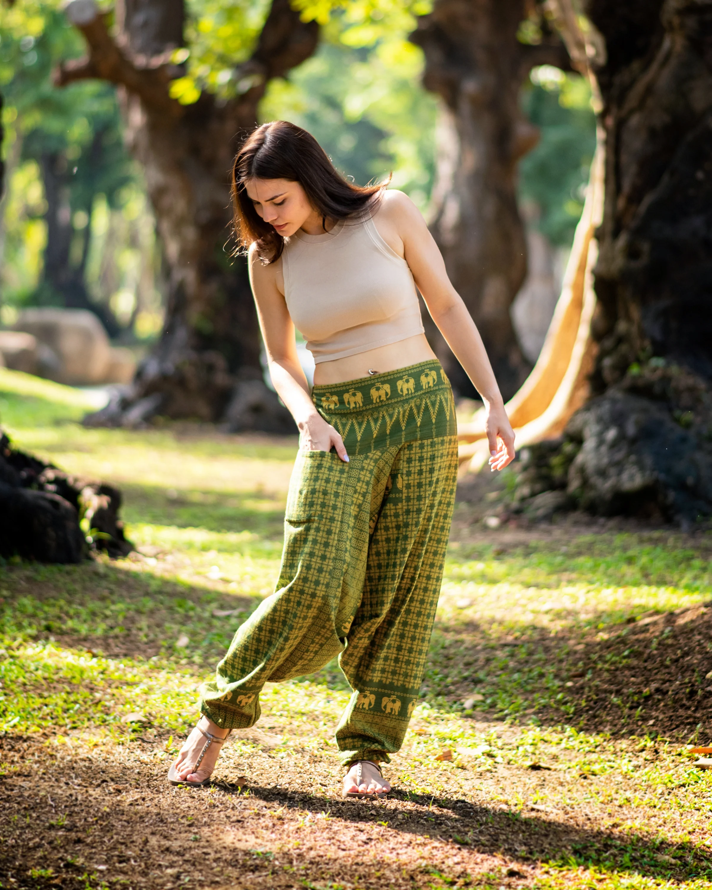 Hill Tribe Elephant Women's Elephant Pants in Green