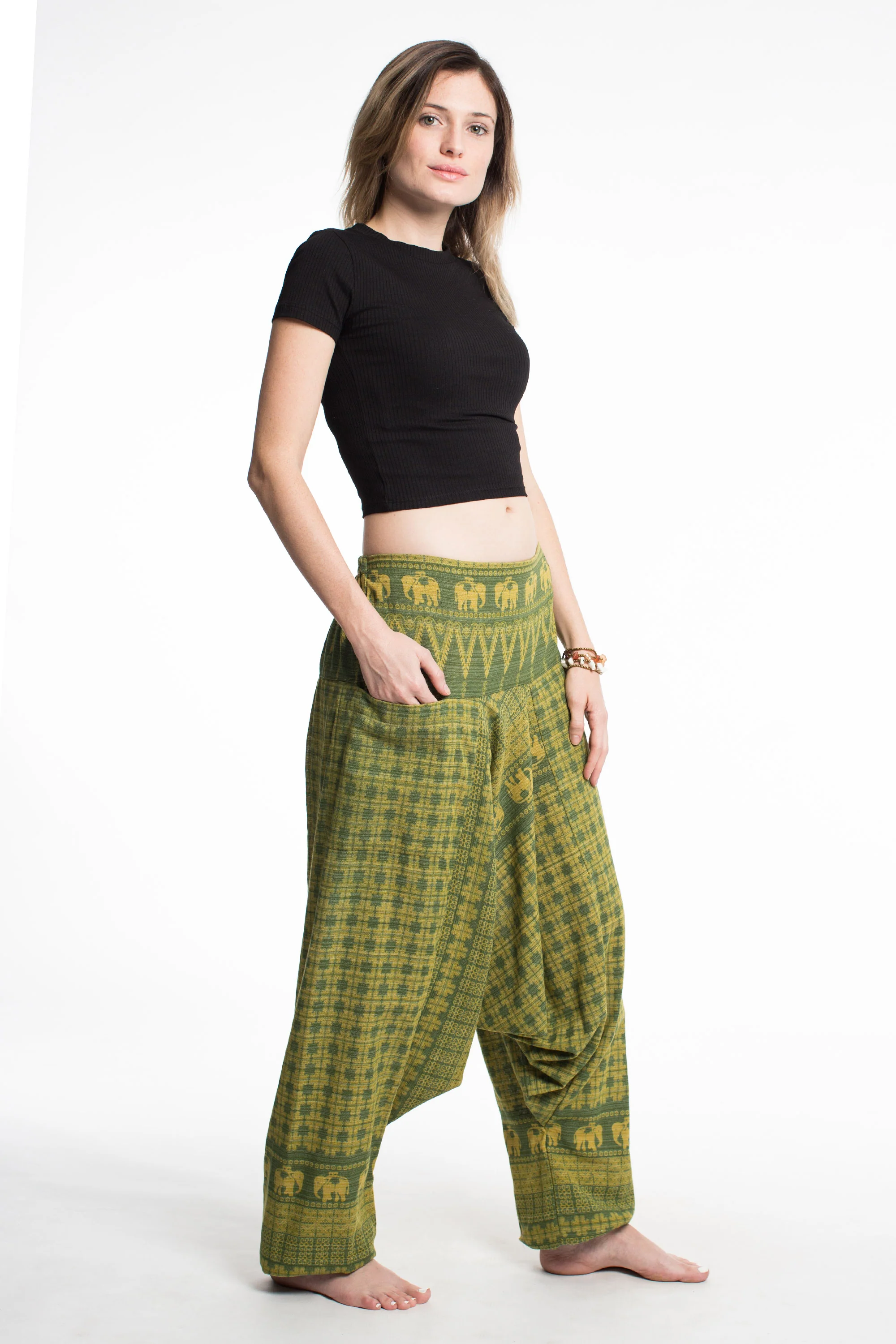 1598-Hill-Tribe-Elephant-Women-s-Elephant-Pants-in-Green-3.webp Hill Tribe Elephant Women's Elephant Pants in Green
