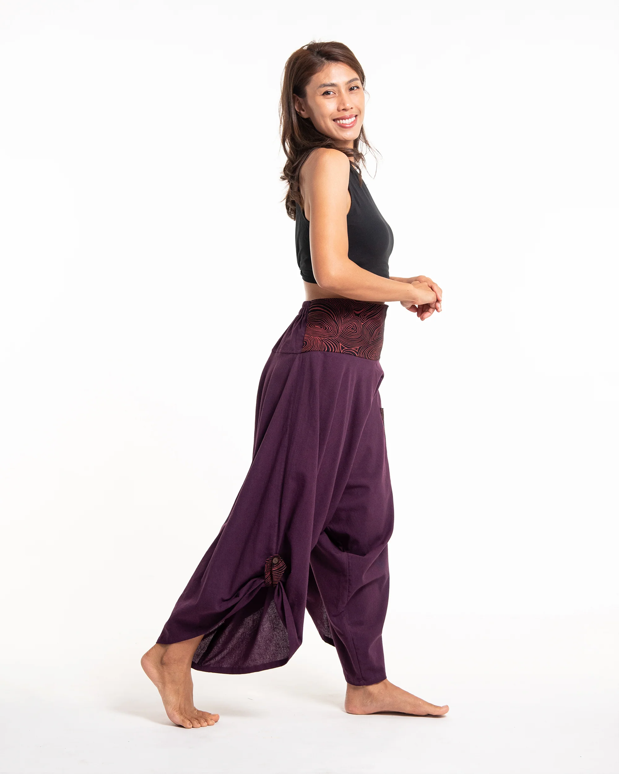 1599-Women-s-Thai-Button-Up-Cotton-Pants-with-Hill-Tribe-Trim-Purple-3.webp Women's Thai Button Up Cotton Pants with Hill Tribe Trim Purple