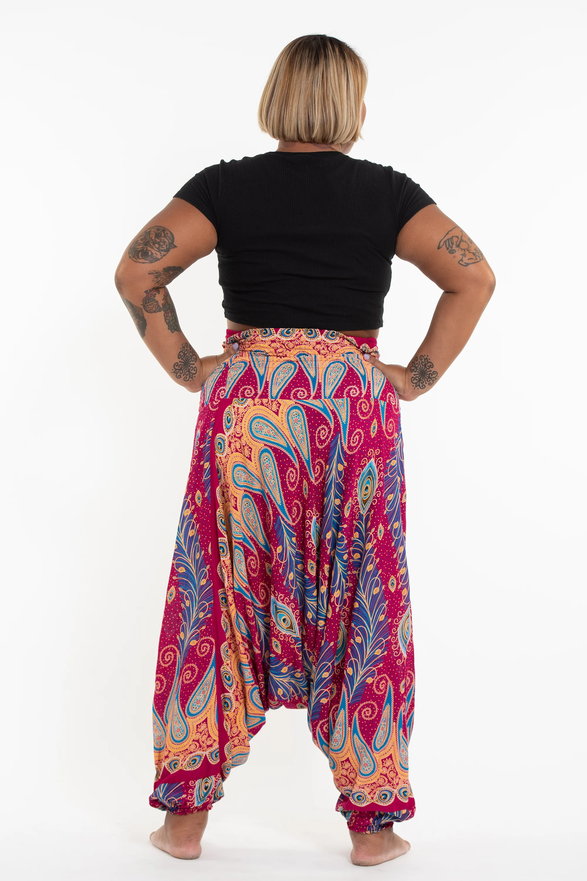 1600-Plus-Size-Peacock-Paisley-2-in-1-Jumpsuit-Harem-Pants-in-Pink-3.webp Plus Size Peacock Paisley 2-in-1 Jumpsuit Harem Pants in Pink