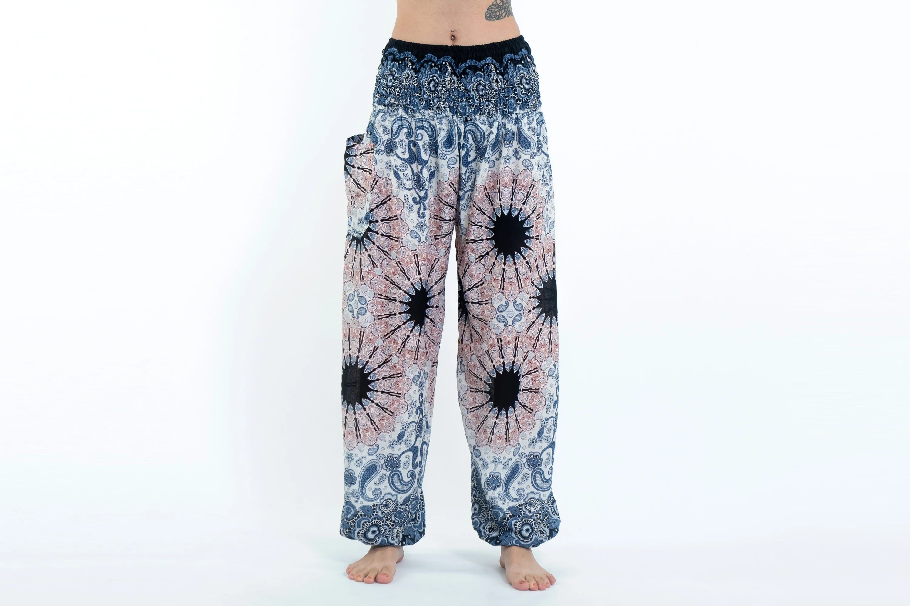 Paisley Mandalas Women's Harem Pants in Silver Gray