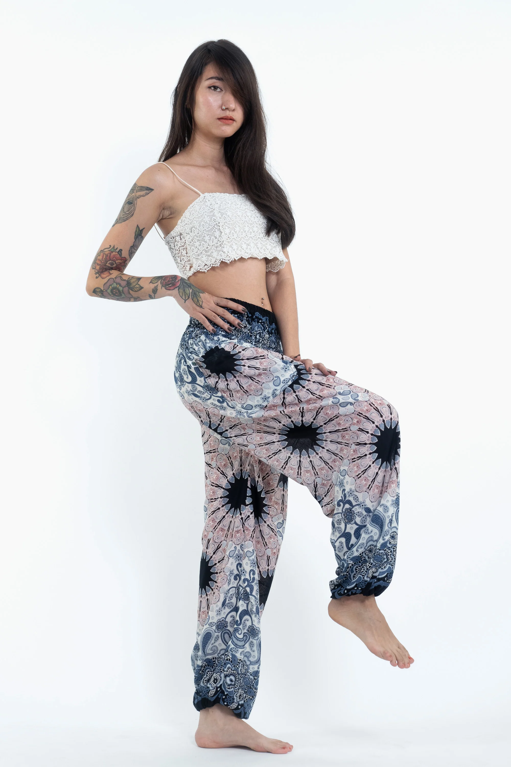 1601-Paisley-Mandalas-Women-s-Harem-Pants-in-Silver-Gray-3.webp Paisley Mandalas Women's Harem Pants in Silver Gray