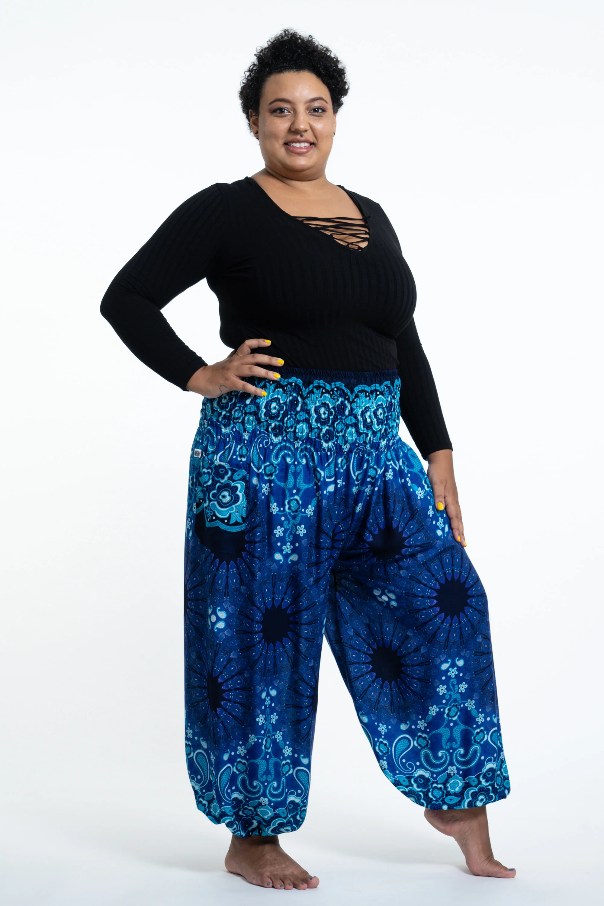 1603-Plus-Size-Paisley-Mandalas-Women-s-Harem-Pants-in-Blue-3.webp Plus Size Paisley Mandalas Women's Harem Pants in Blue