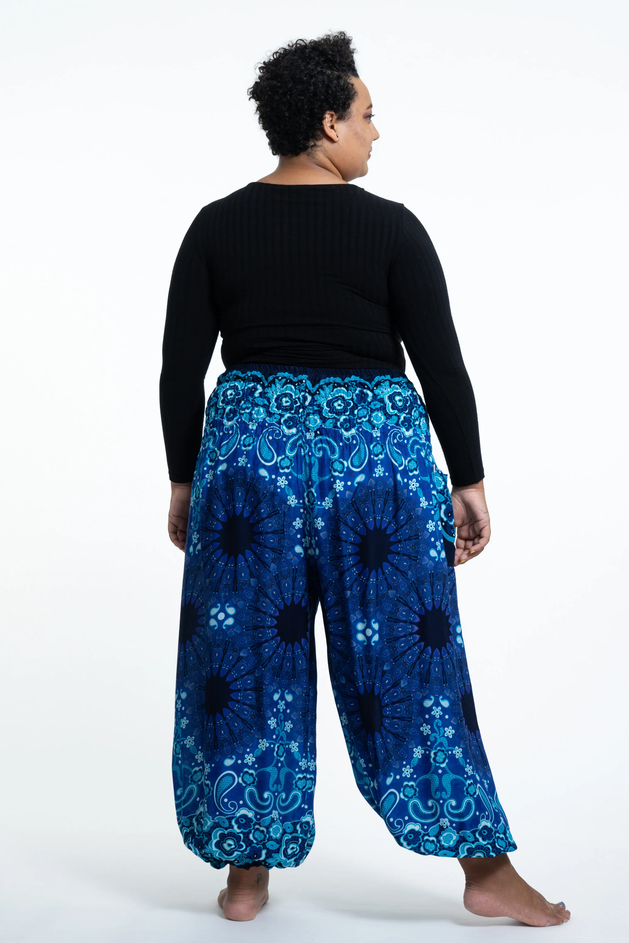 1603-Plus-Size-Paisley-Mandalas-Women-s-Harem-Pants-in-Blue-4.webp Plus Size Paisley Mandalas Women's Harem Pants in Blue