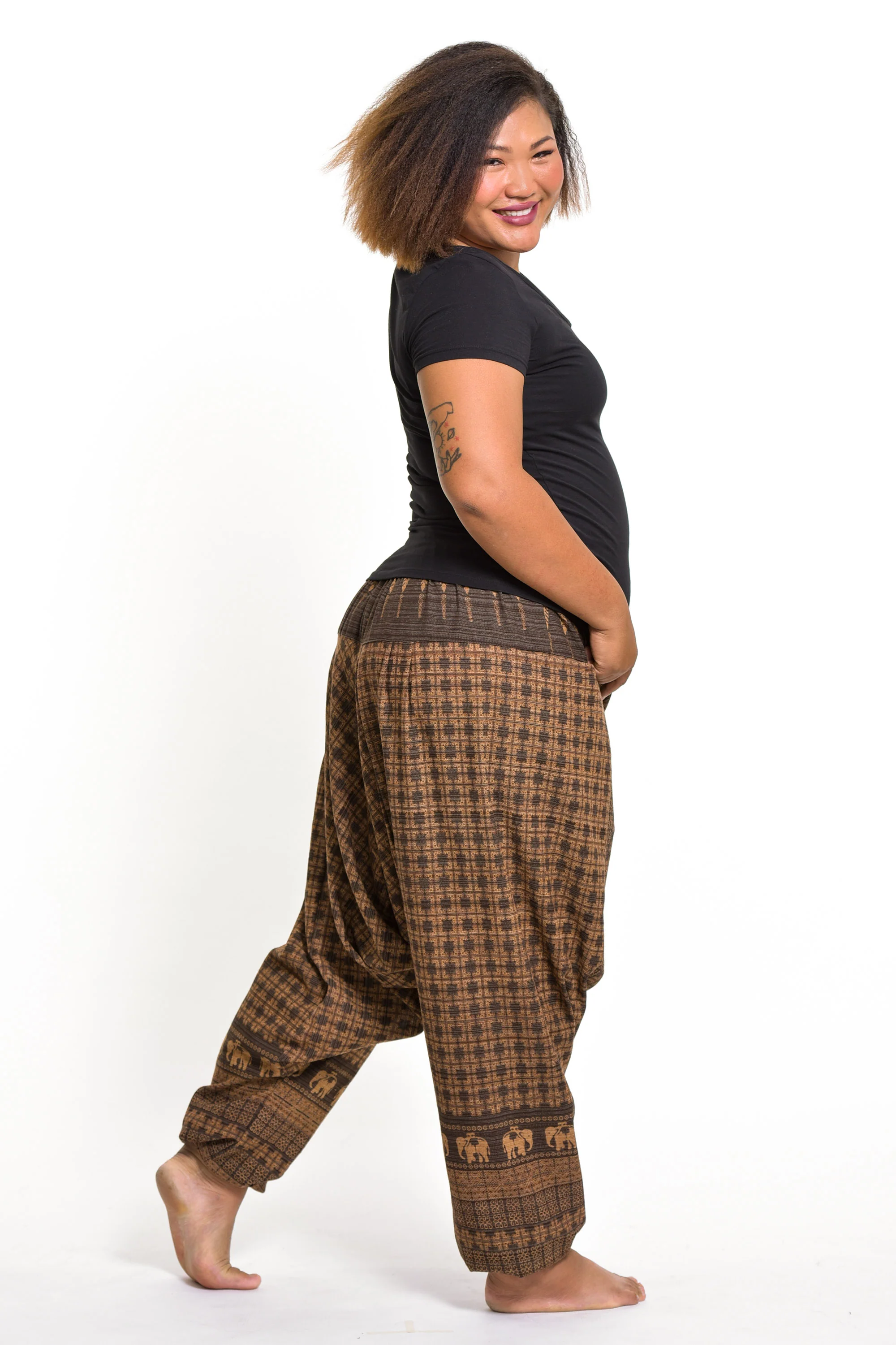 1611-Plus-Size-Hill-Tribe-Elephant-Women-s-Elephant-Pants-in-Brown-3.webp Plus Size Hill Tribe Elephant Women's Elephant Pants in Brown