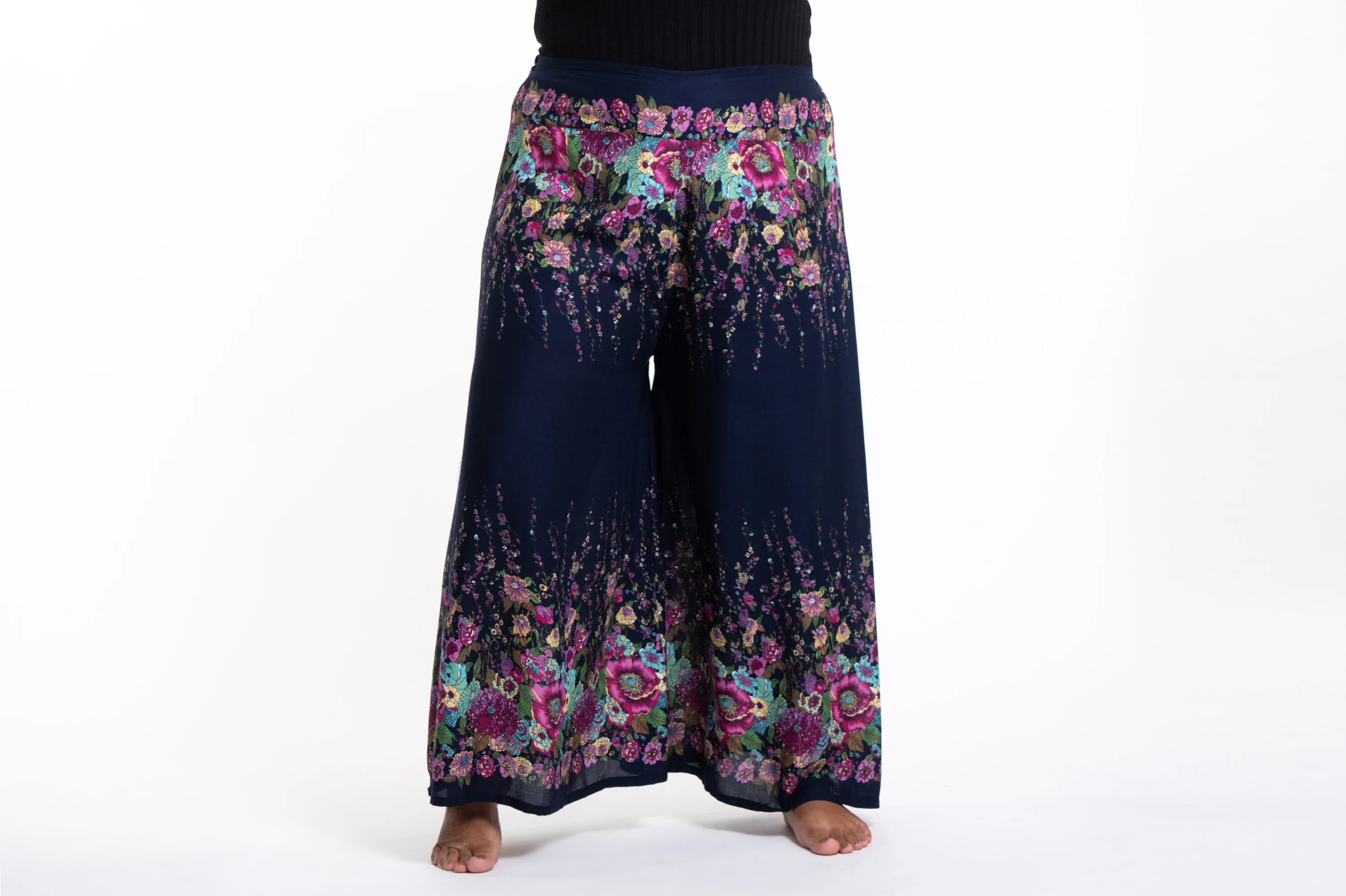 Plus Size Floral Palazzo Style Harem Pants in Blue