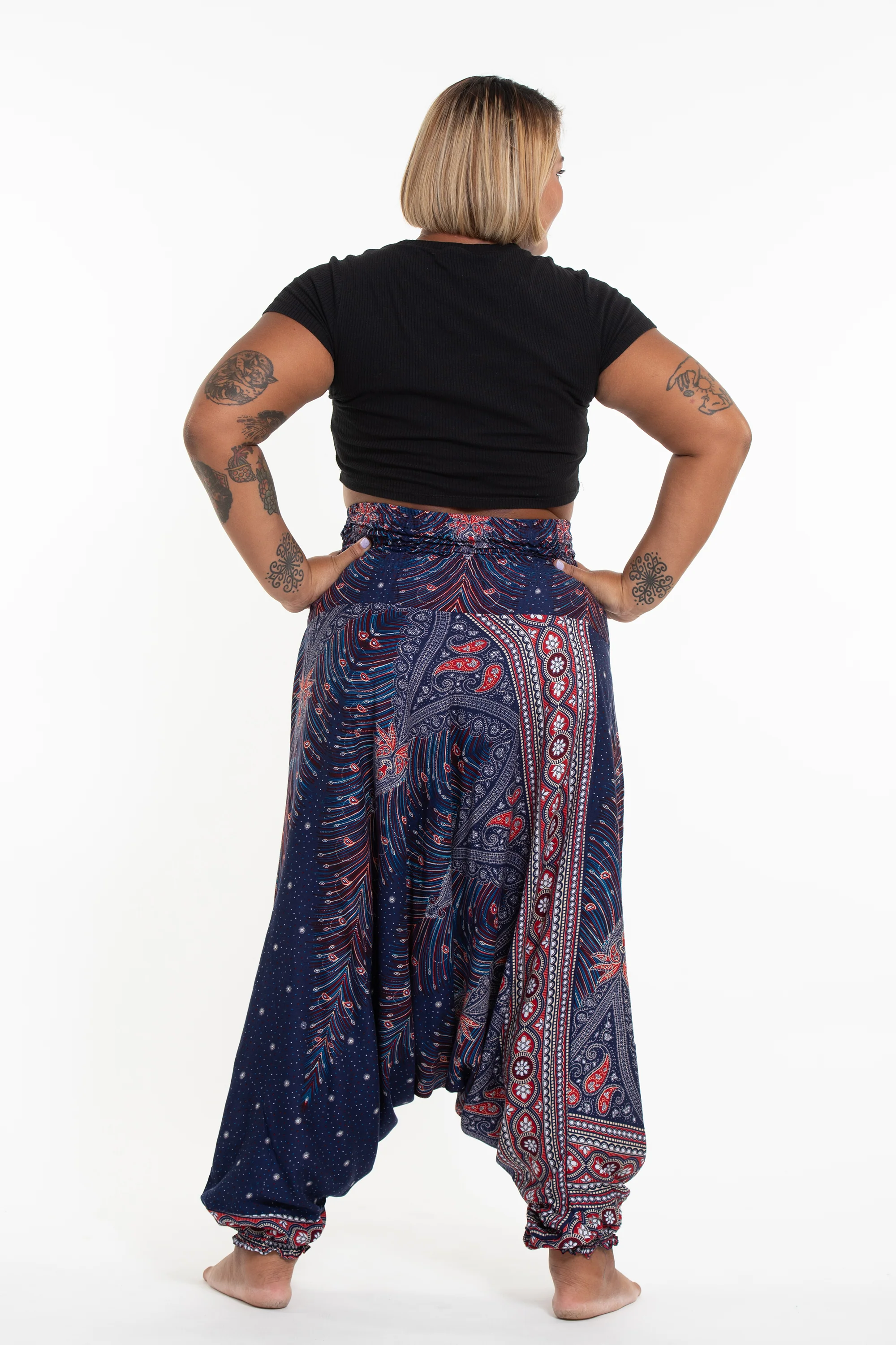 1617-Plus-Size-Peacock-Feathers-2-in-1-Jumpsuit-Harem-Pants-in-Blue-4.webp Plus Size Peacock Feathers 2-in-1 Jumpsuit Harem Pants in Blue