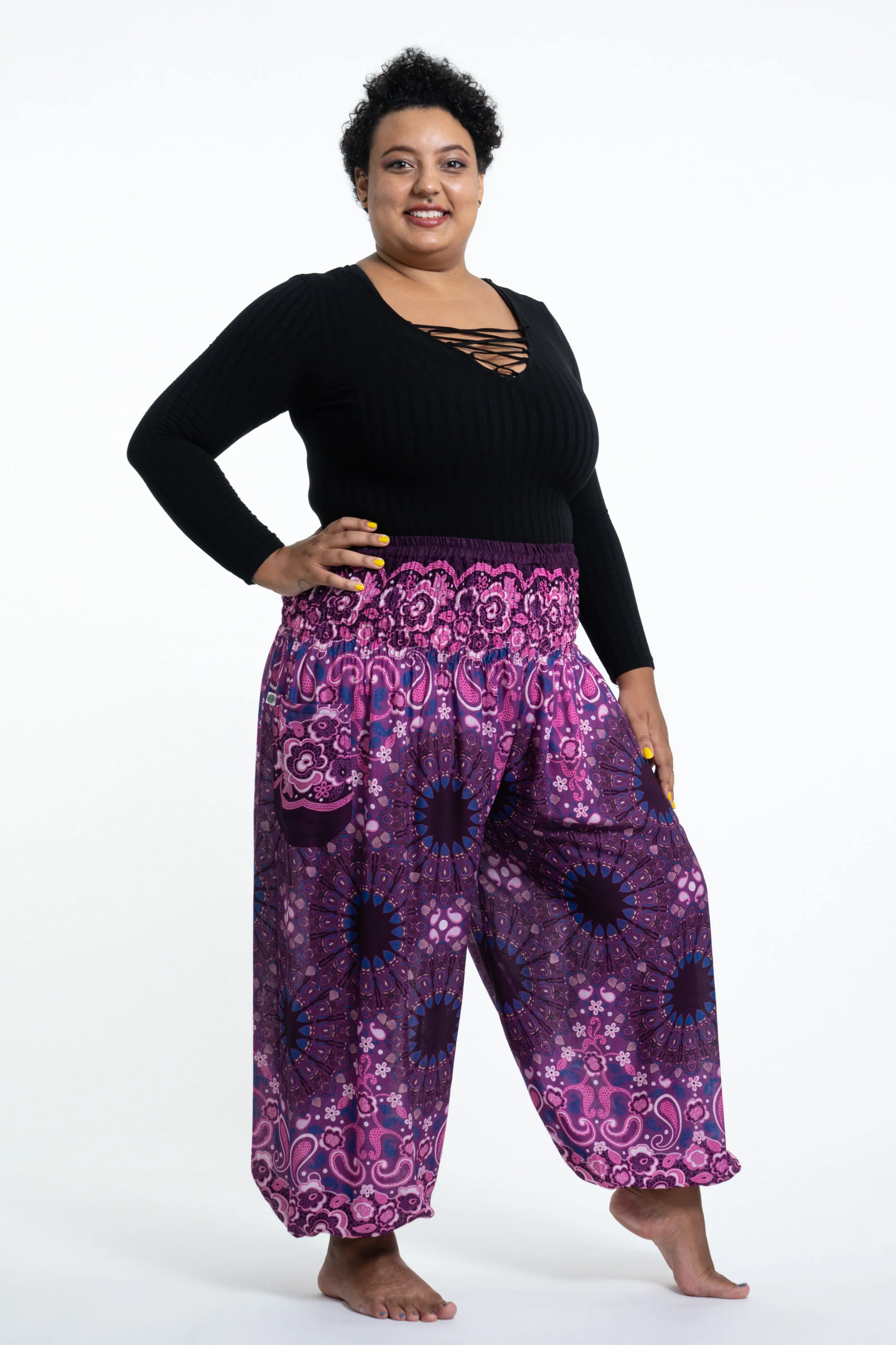 1620-Plus-Size-Paisley-Mandalas-Women-s-Harem-Pants-in-Purple-3.webp Plus Size Paisley Mandalas Women's Harem Pants in Purple