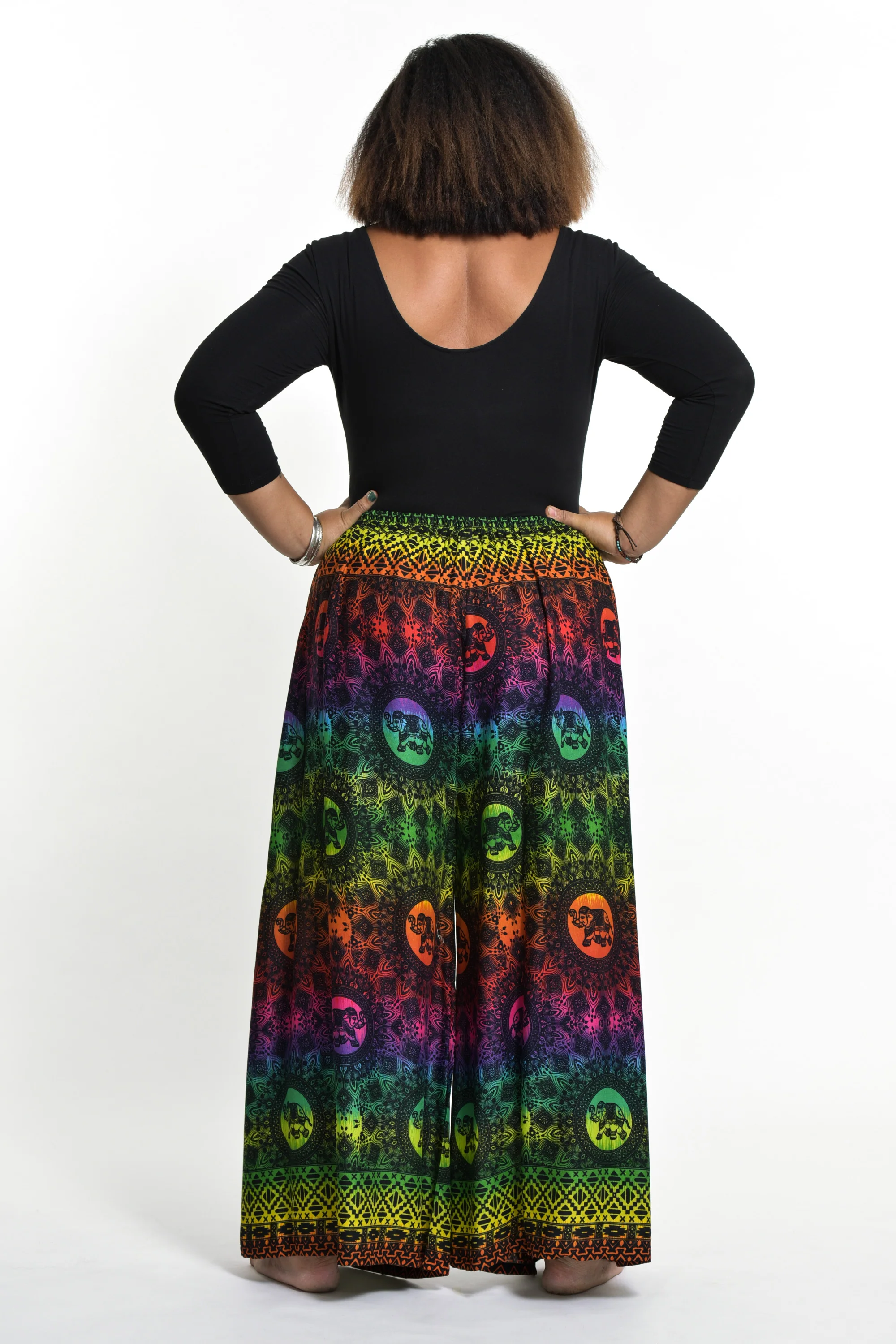 1622-Plus-Size-Rainbow-Elephant-Palazzo-Style-Elephant-Pants-in-Green-4.webp Plus Size Rainbow Elephant Palazzo Style Elephant Pants in Green