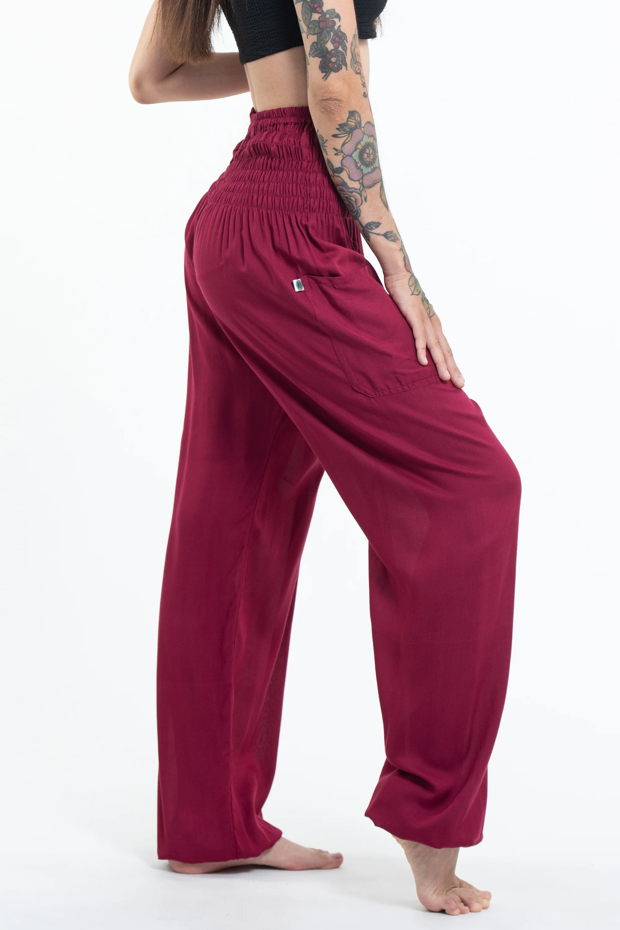 1623-Solid-Color-Women-s-Tall-Harem-Pants-in-Red-3.webp Solid Color Women's Tall Harem Pants in Red