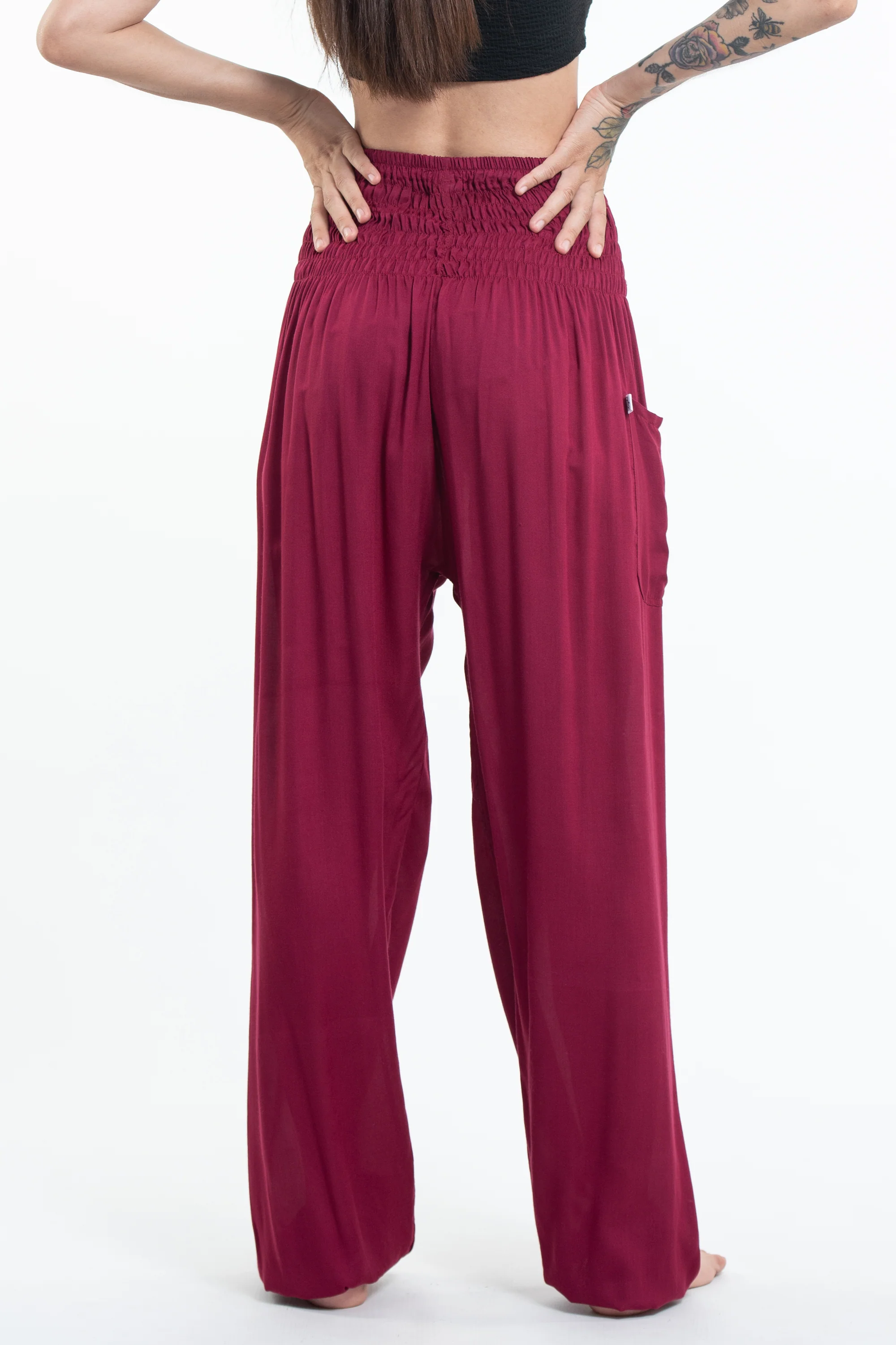 1623-Solid-Color-Women-s-Tall-Harem-Pants-in-Red-4.webp Solid Color Women's Tall Harem Pants in Red
