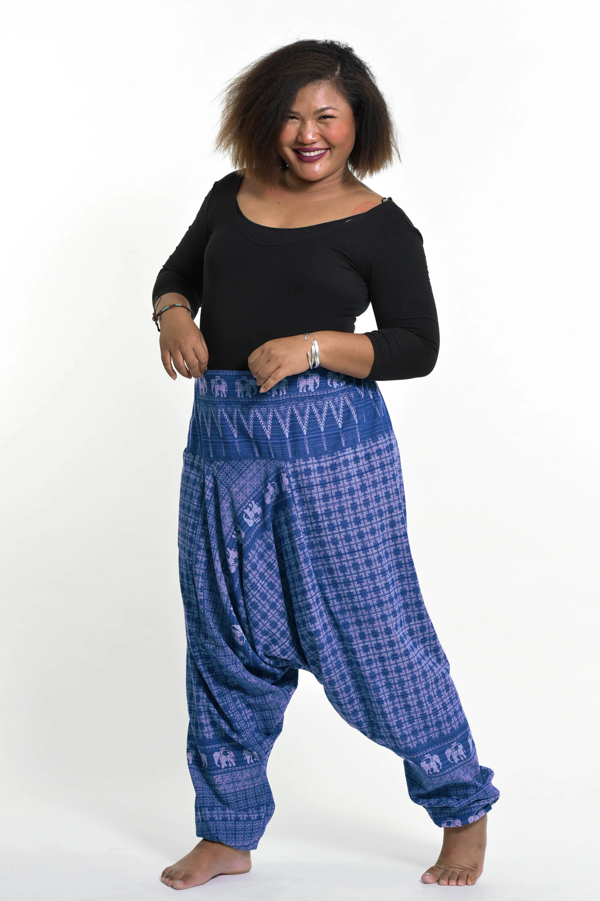 1626-Plus-Size-Hill-Tribe-Elephant-Women-s-Elephant-Pants-in-Blue-3.webp Plus Size Hill Tribe Elephant Women's Elephant Pants in Blue