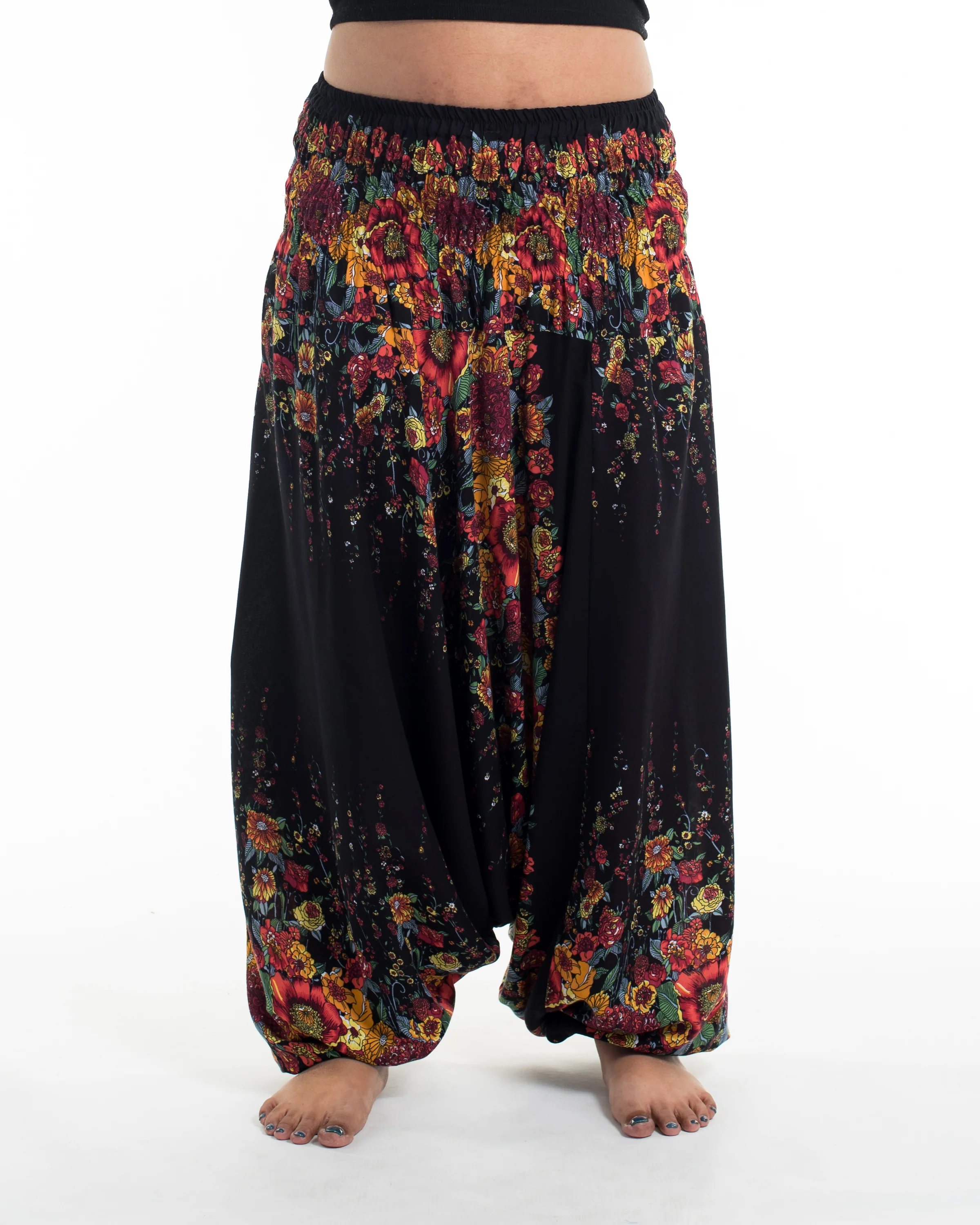 Plus Size Floral 2-in-1 Jumpsuit Harem Pants in Black