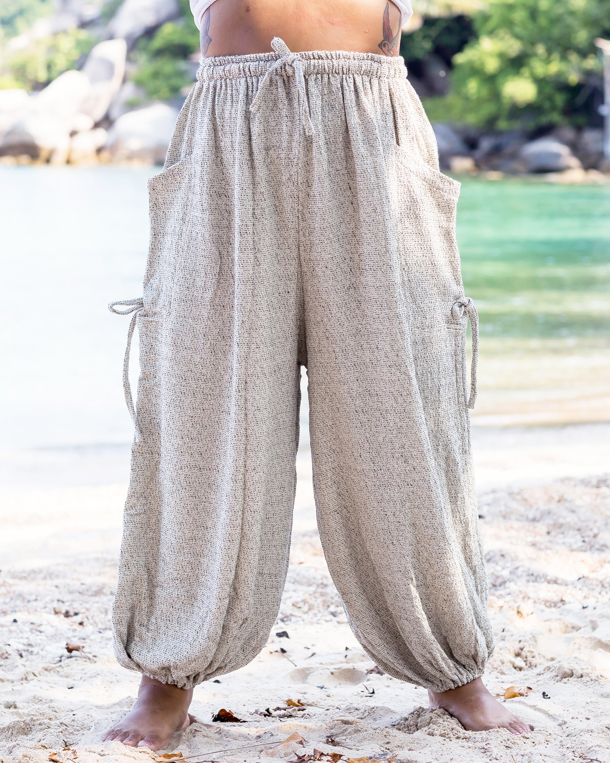 Plus Size Women's Ribbed Cotton Pants in Beige