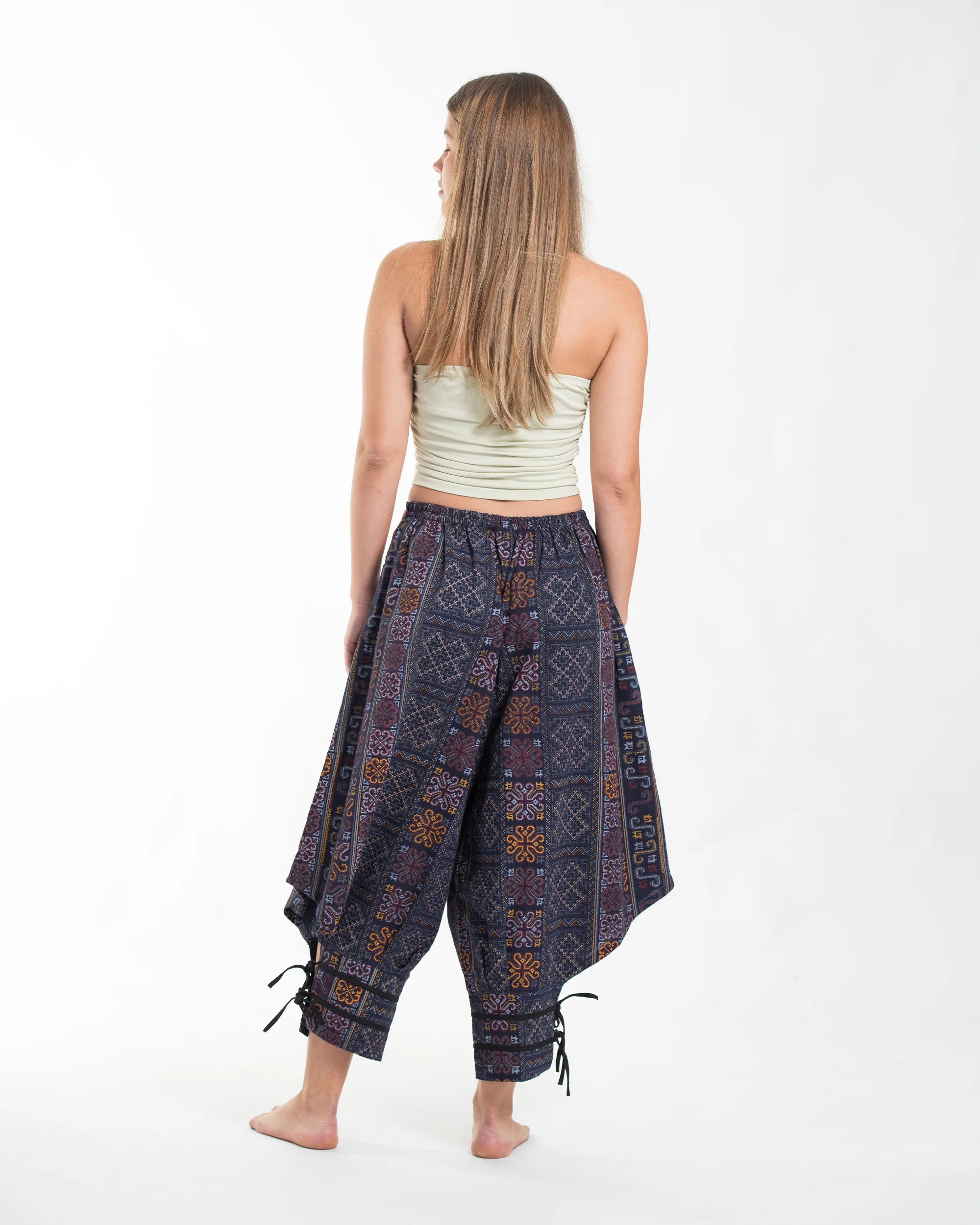 1636-Clovers-Thai-Hill-Tribe-Fabric-Women-s-Harem-Pants-with-Ankle-Straps-in-Blue-4.webp Clovers Thai Hill Tribe Fabric Women's Harem Pants with Ankle Straps in Blue