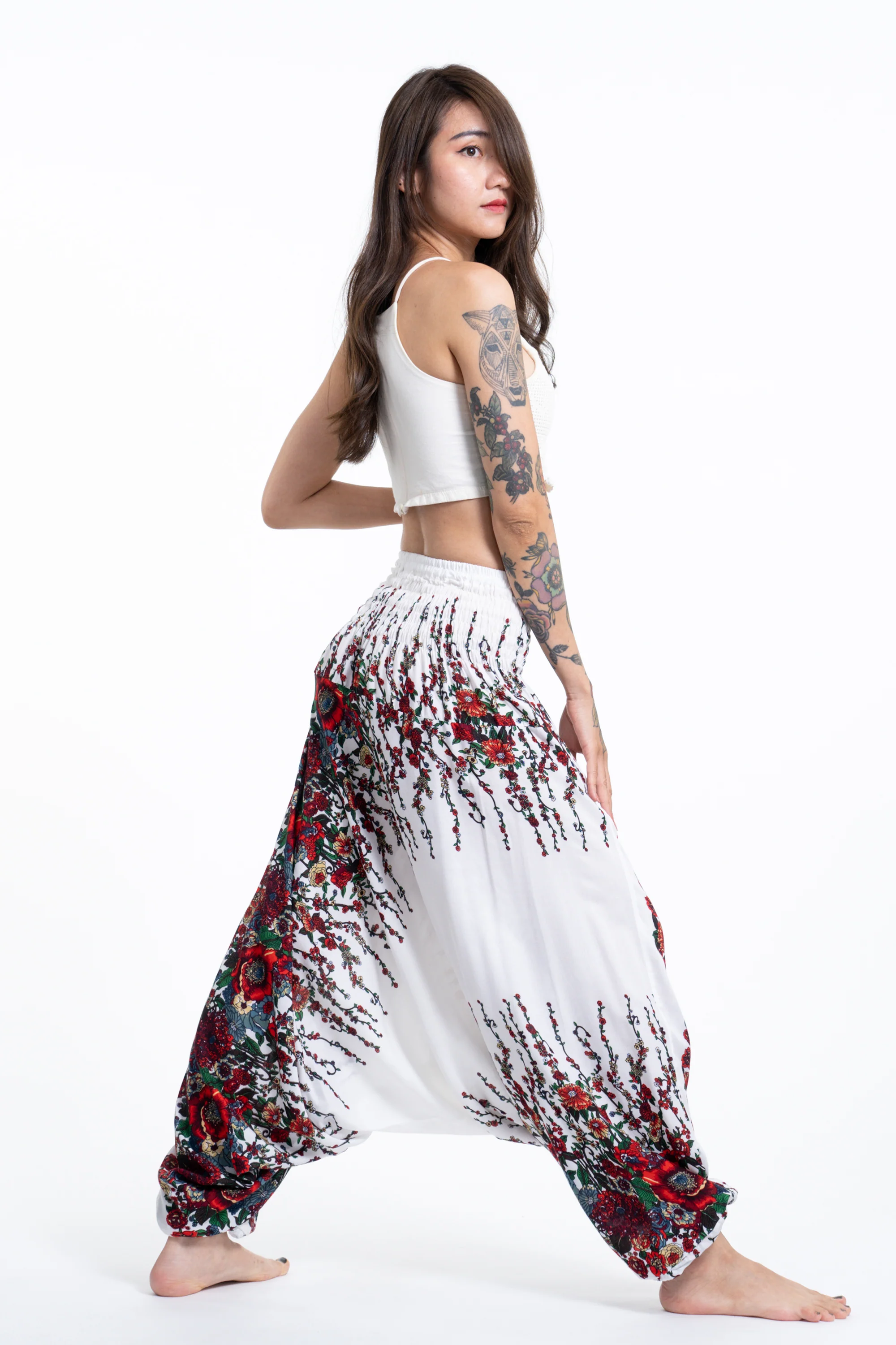 1637-Floral-2-in-1-Jumpsuit-Harem-Pants-in-White-3.webp Floral 2-in-1 Jumpsuit Harem Pants in White